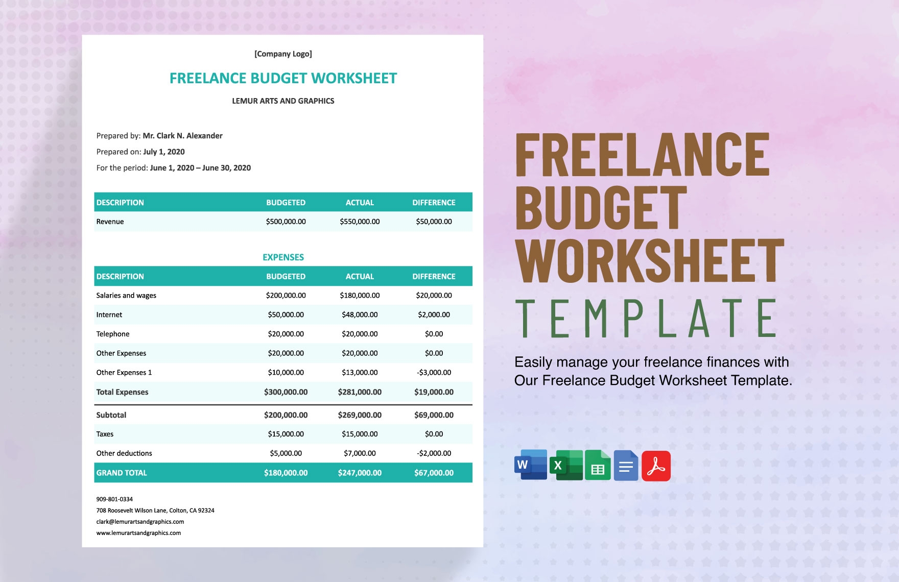 Free Freelancer Budget Templates Editable And Printable