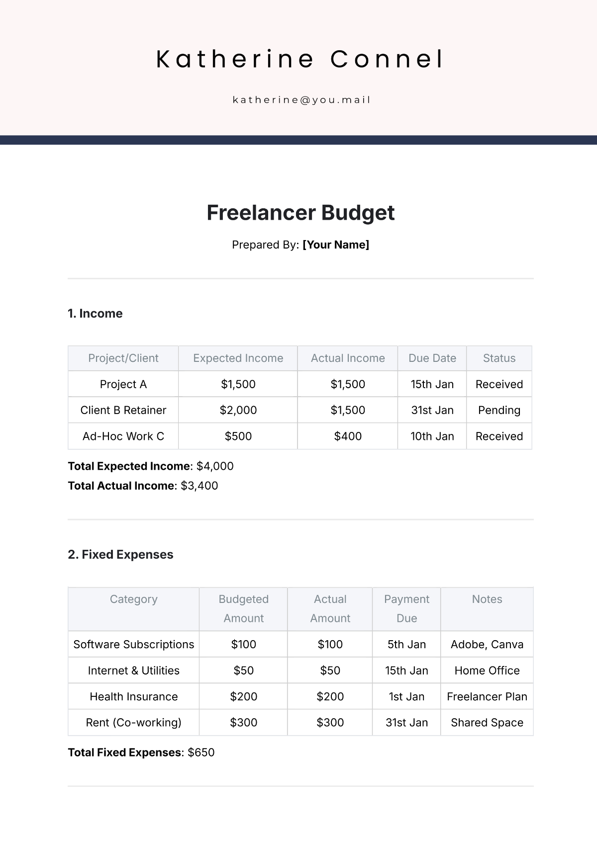 Freelance Budget Template