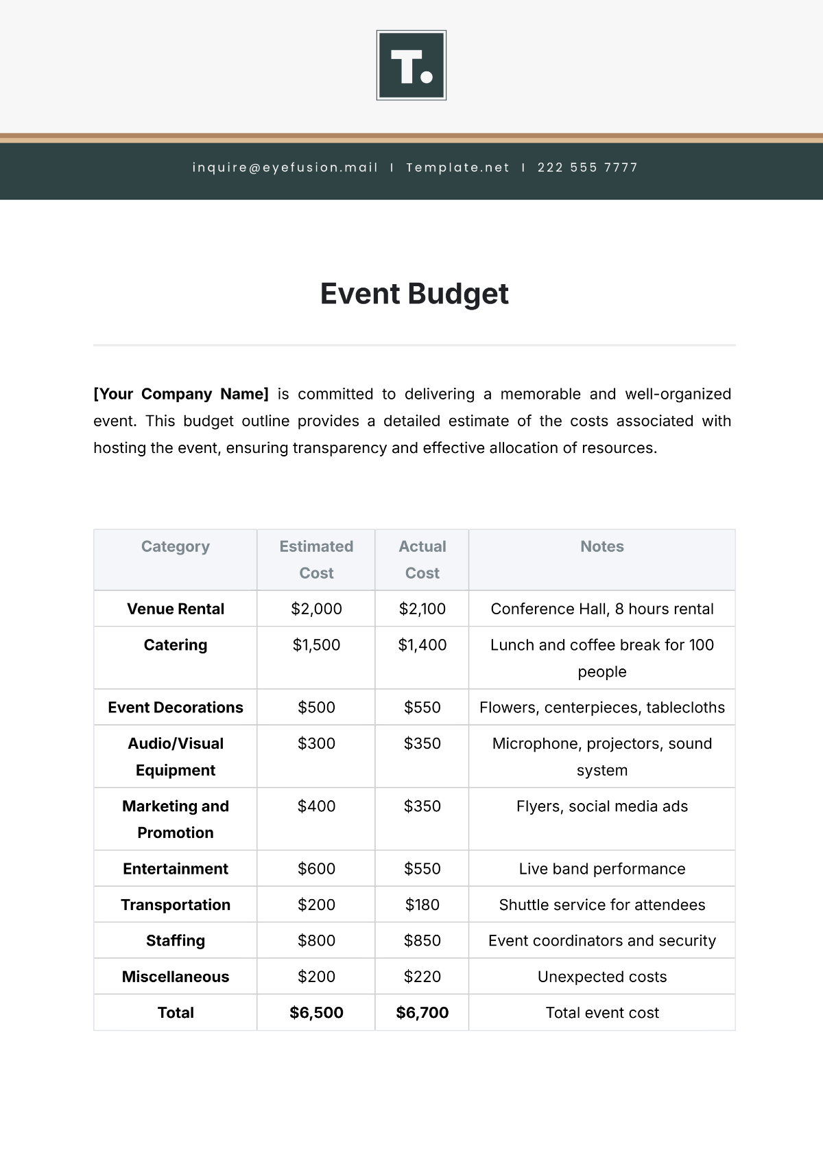 Band Booster Budget Template