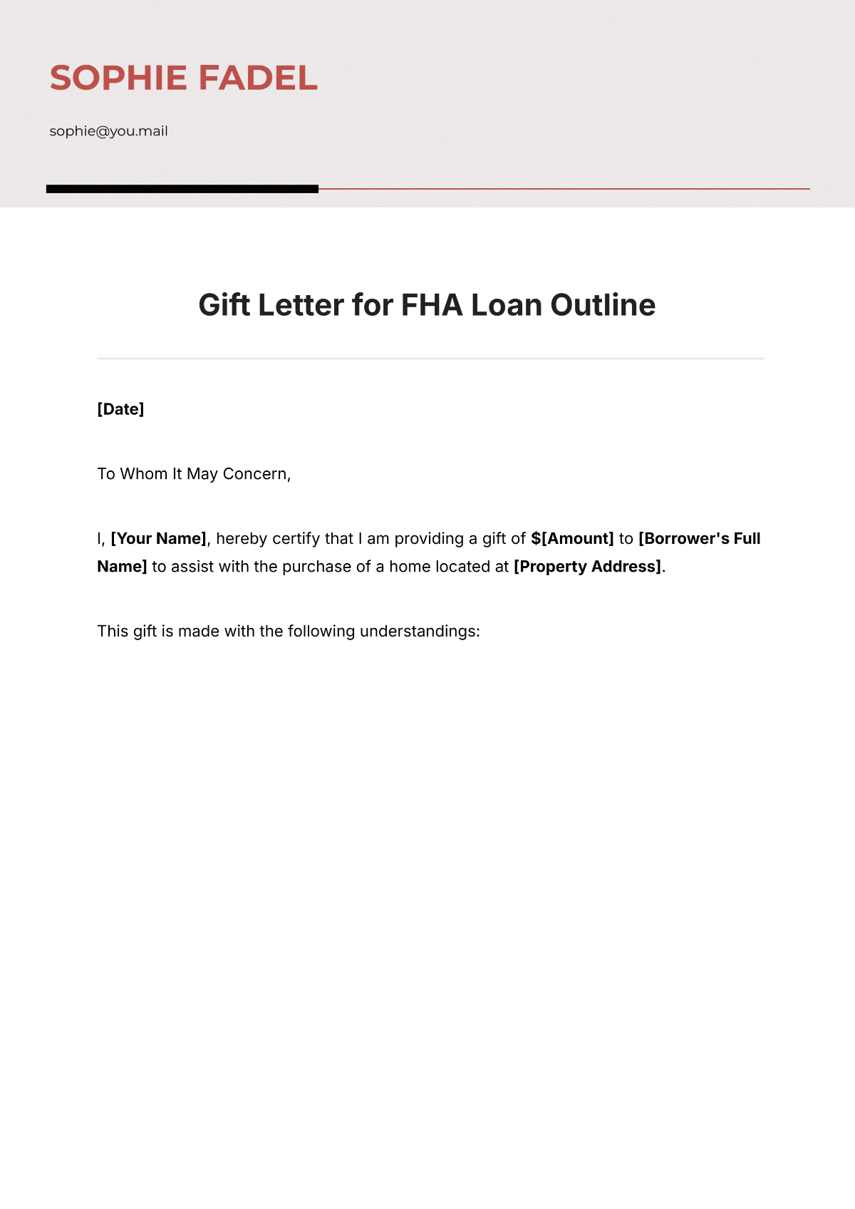 Free Gift Letter Templates Editable And Printable Free Gift Letter Templates Editable And Printable