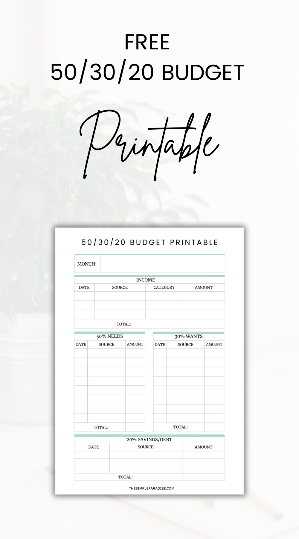 50/30/20 Budget Template Sheets