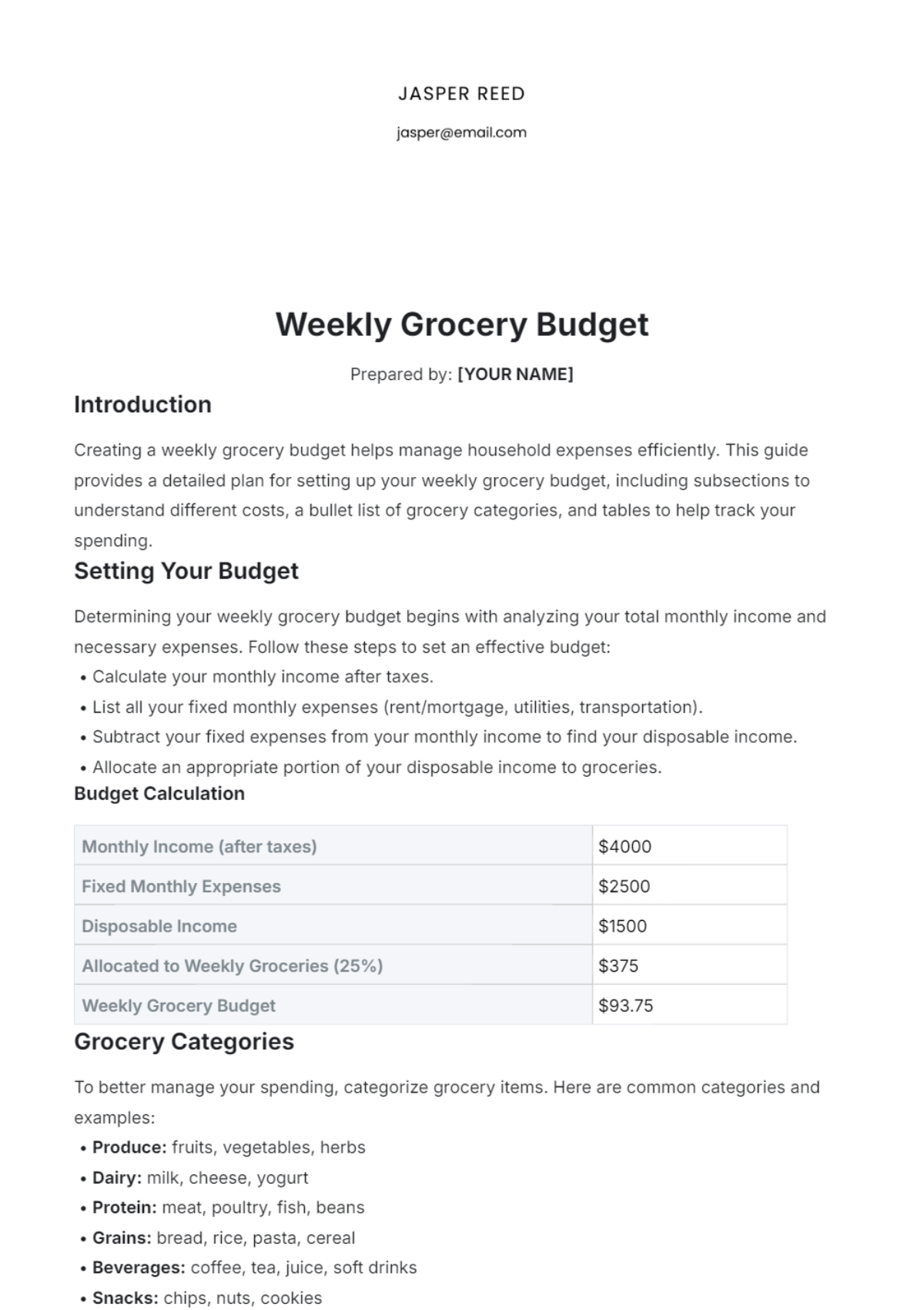 Free Grocery Budget Templates Editable And Printable