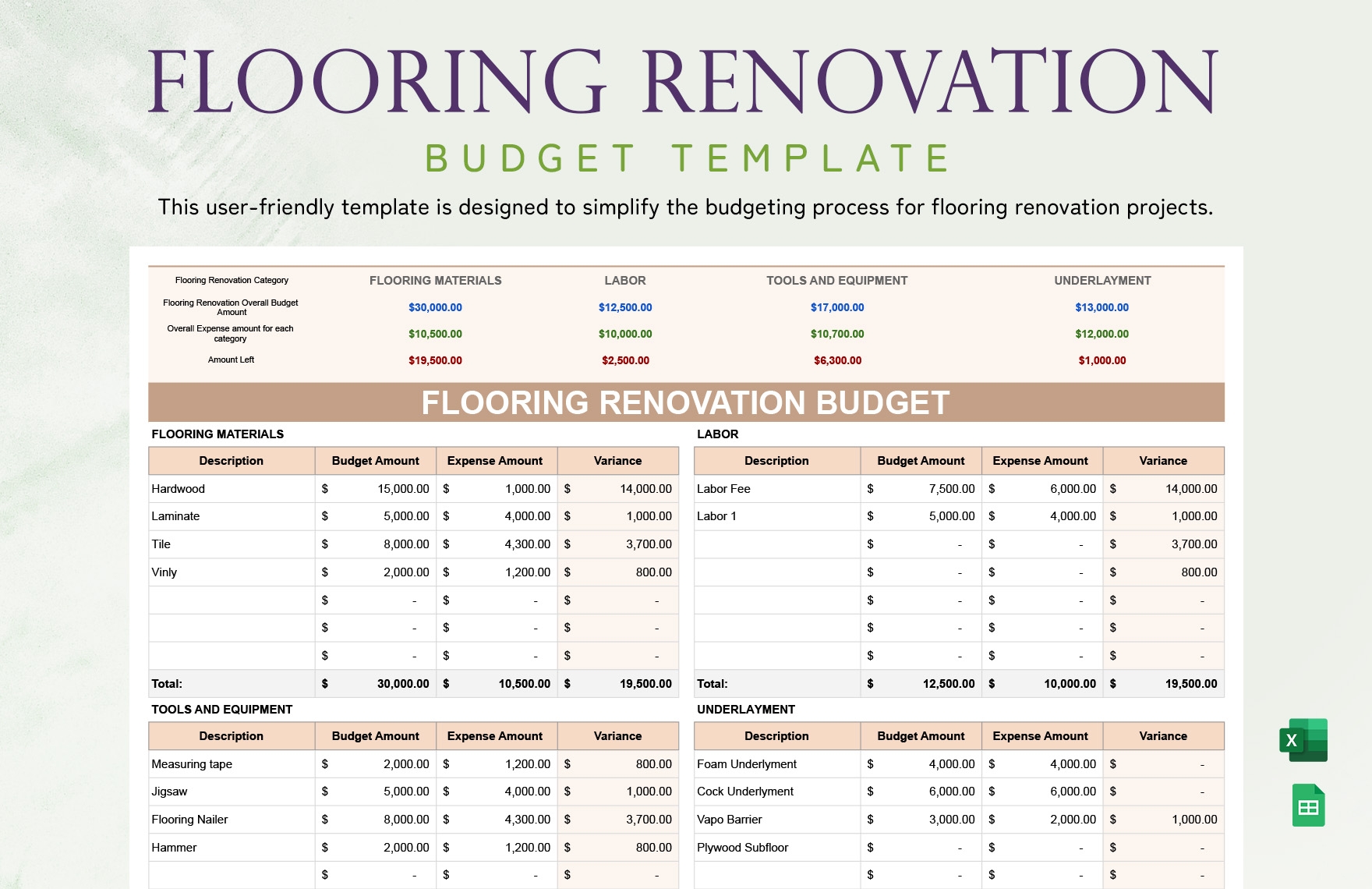 Downloadable Interior Design Budget Template