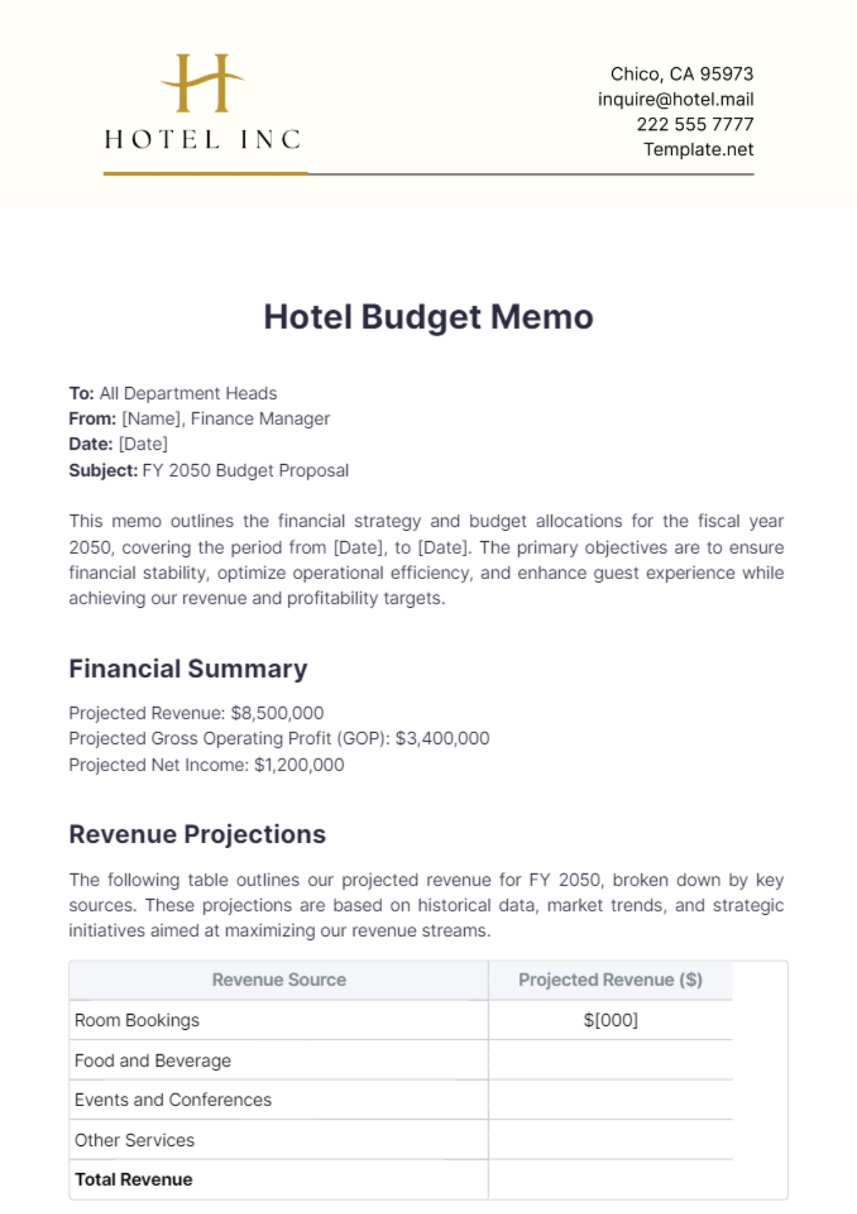 Free Hotel Budget Memo Template To Edit Online