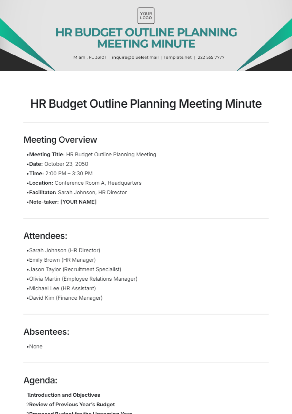 Budget Agenda Template