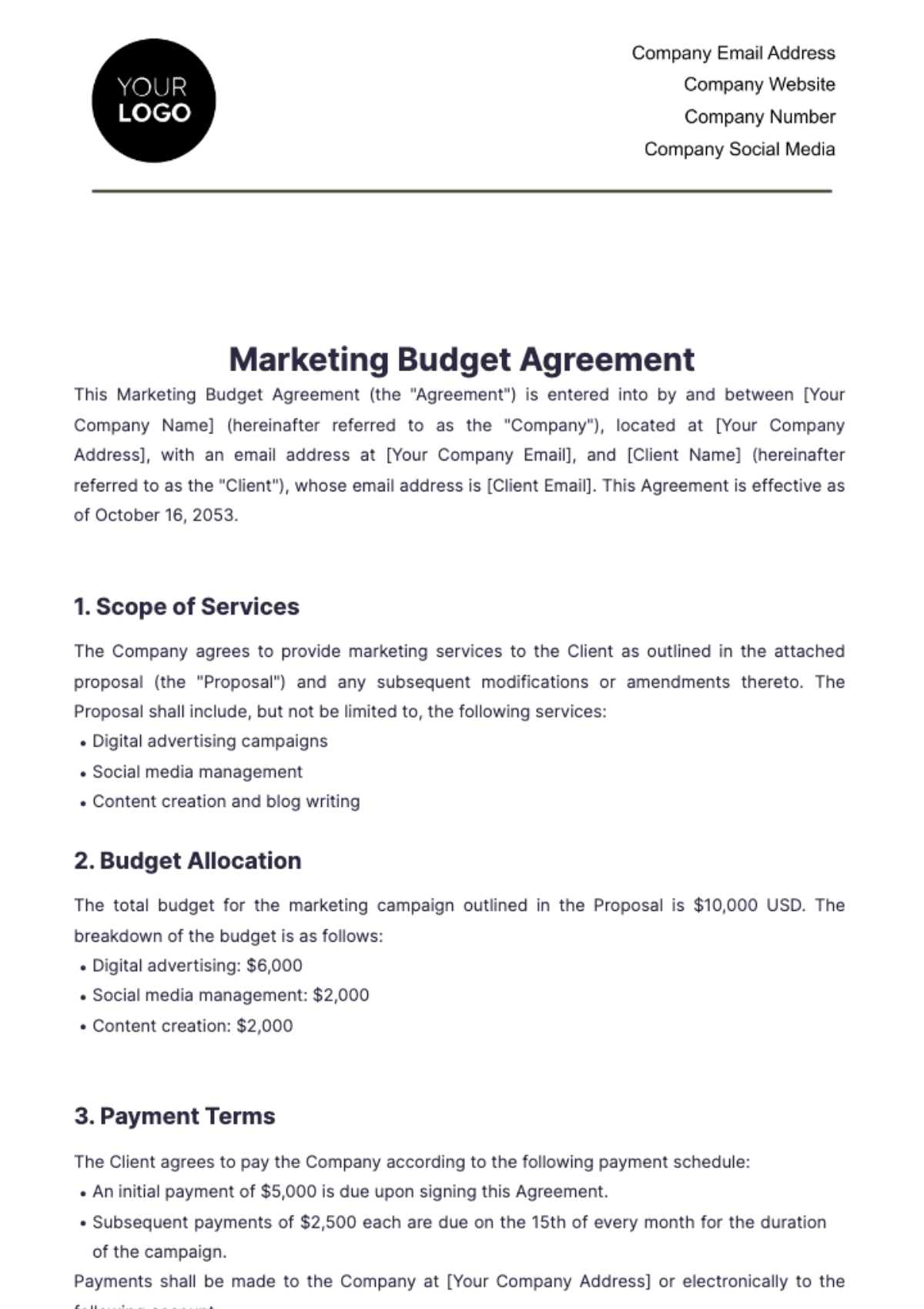 Budget Agreement Template