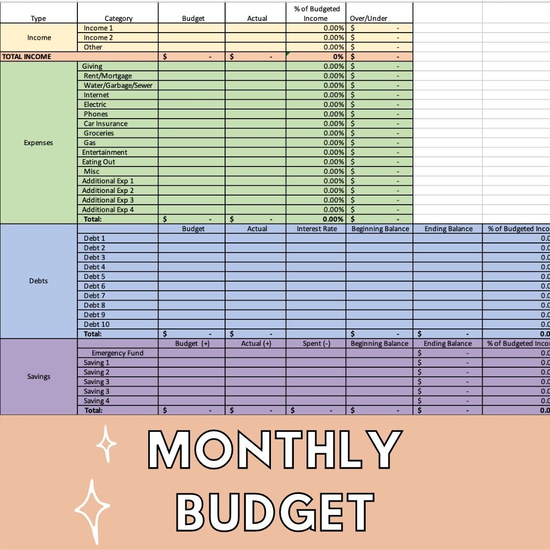 Free Monthly Budget Template Etsy Free Monthly Budget Template Etsy