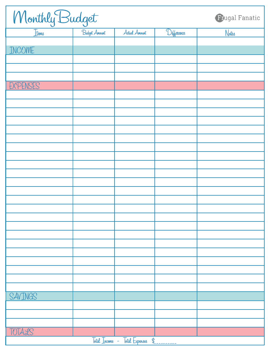 Free Monthly Budget Template Instant Download Printable Budget 