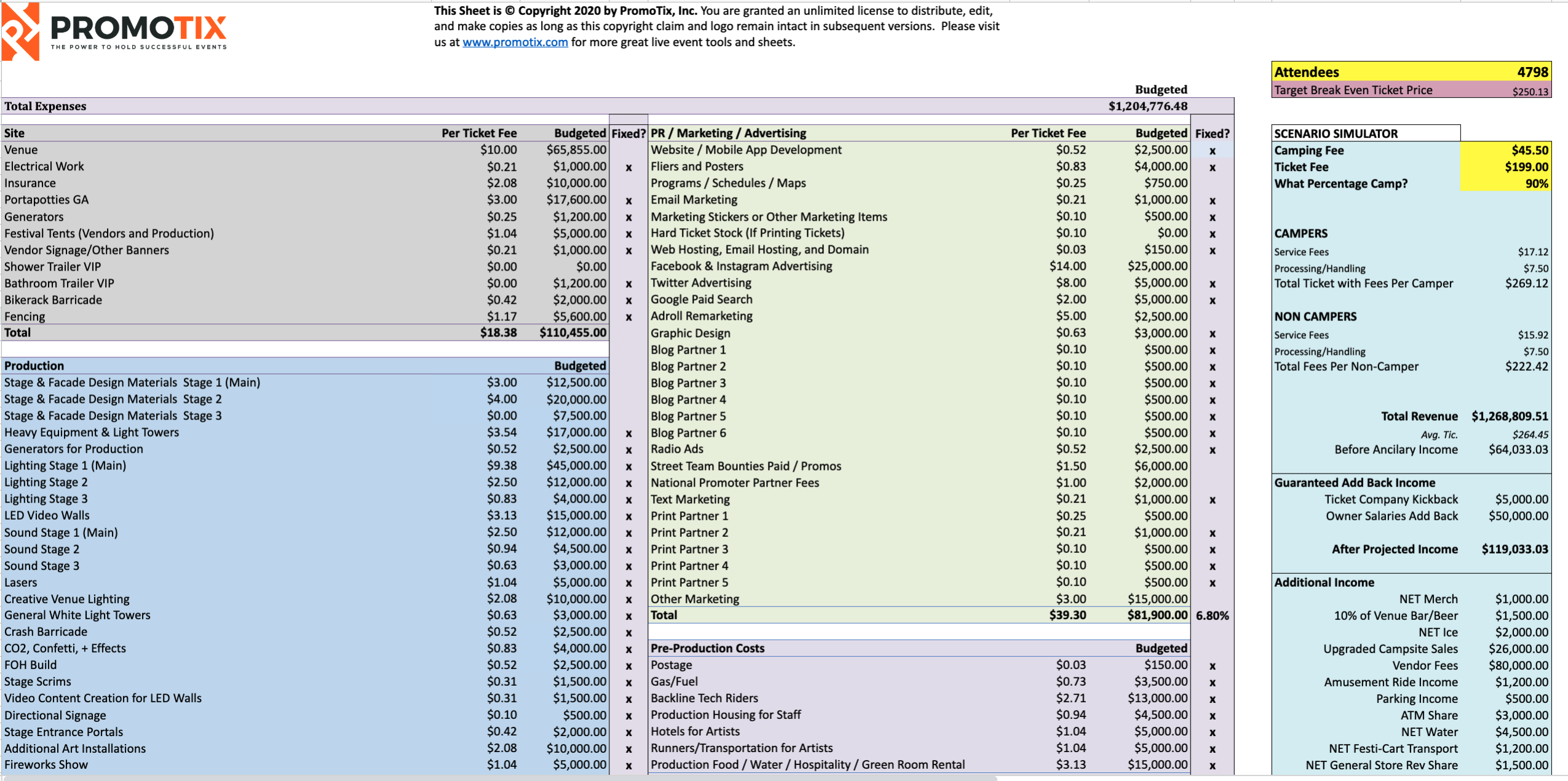 Free Music Festival Master Budgeting Template