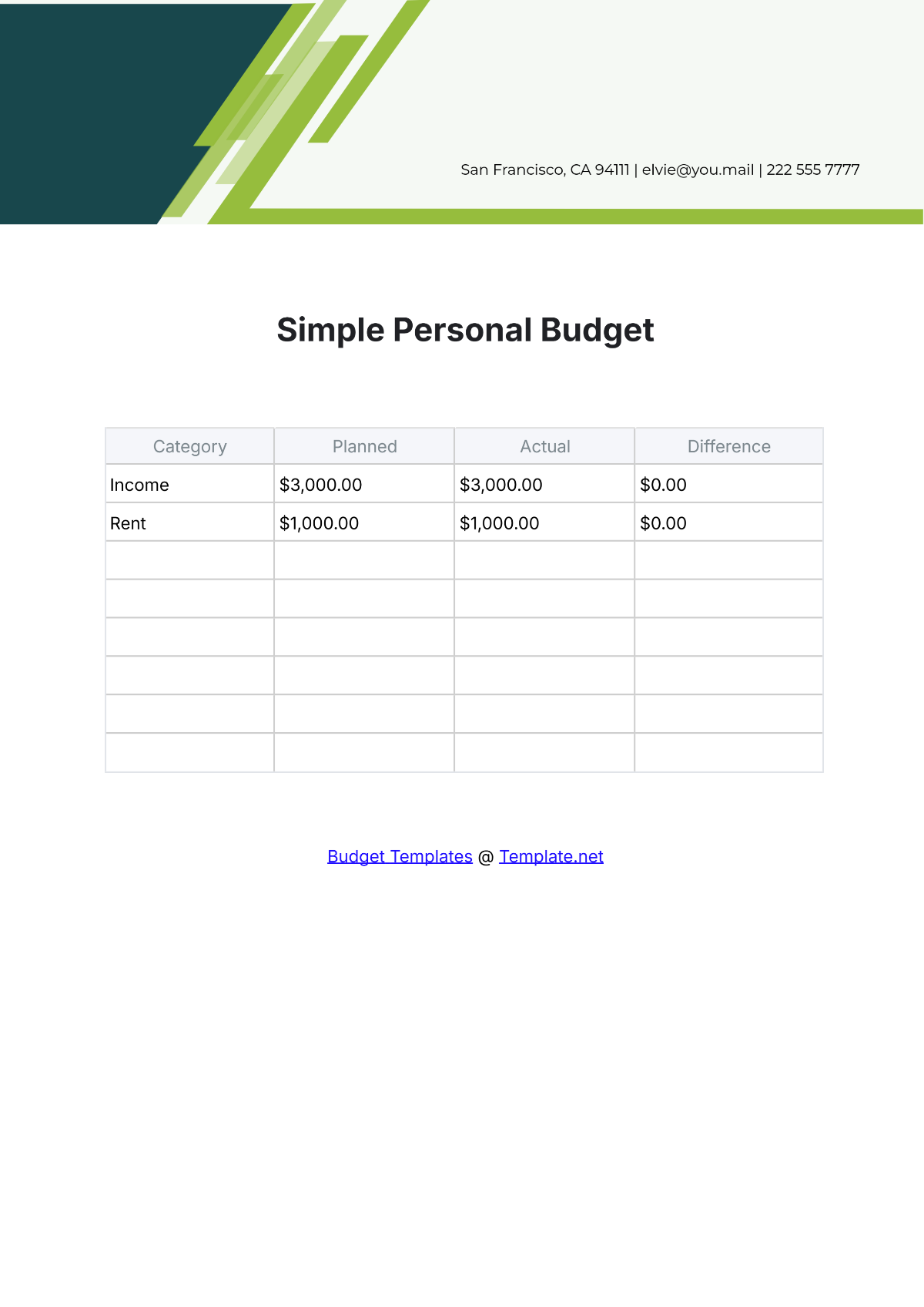 Simple Personal Budget Template