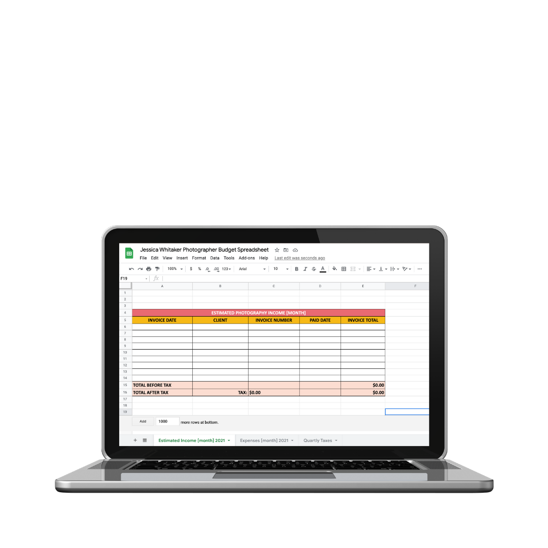 Free Photography Budget Spreadsheet Jessica Whitaker
