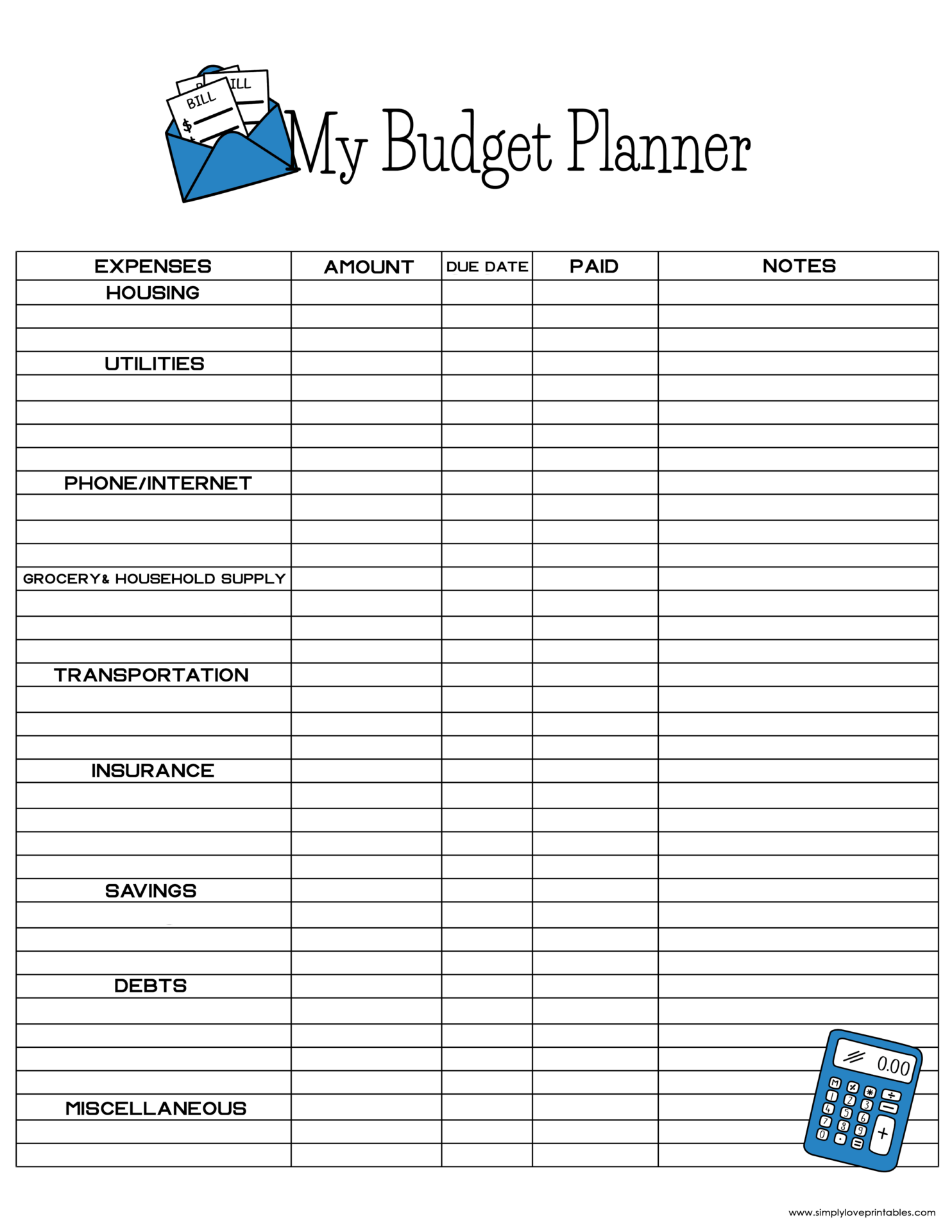 Printable Budget Templates