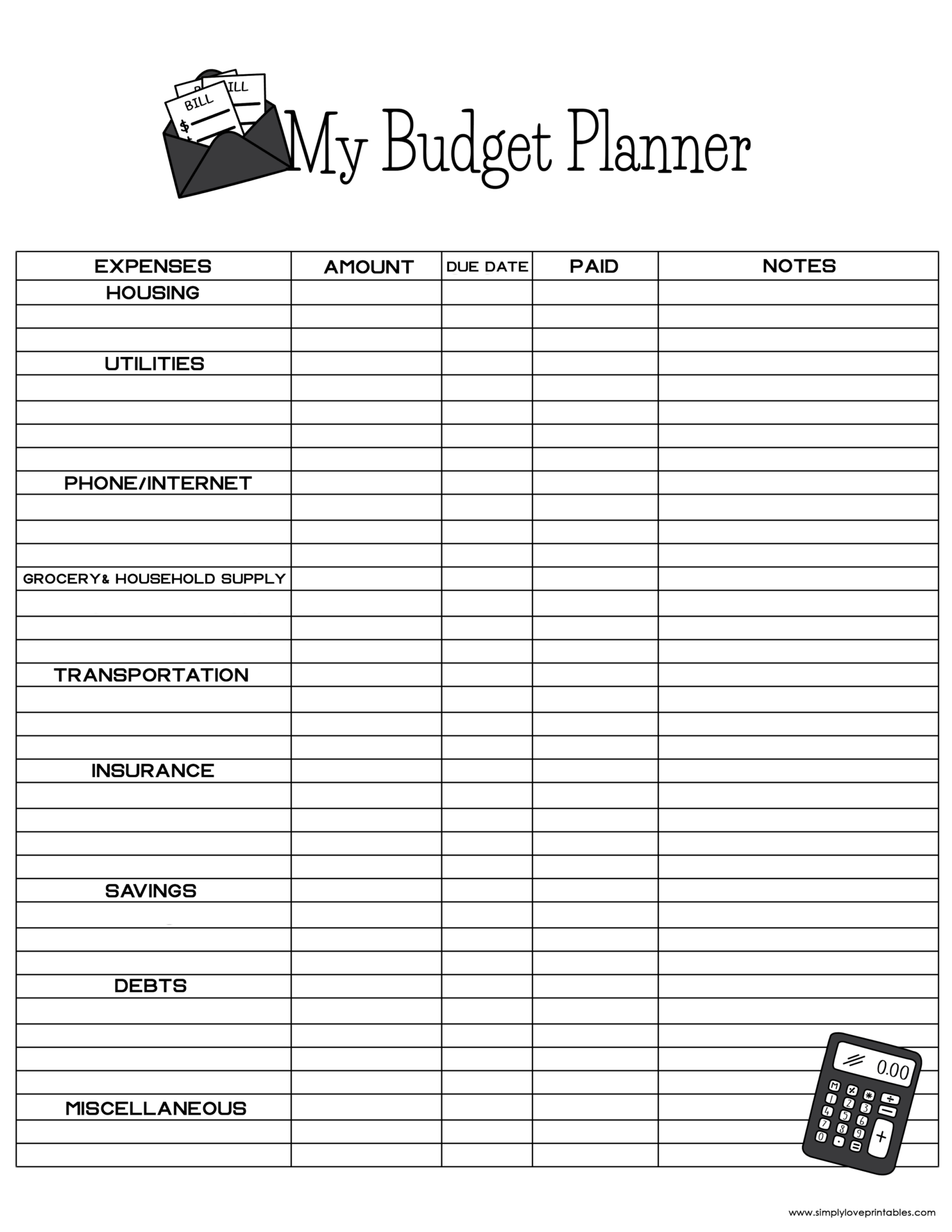 Free Printable Budget Fill In Template