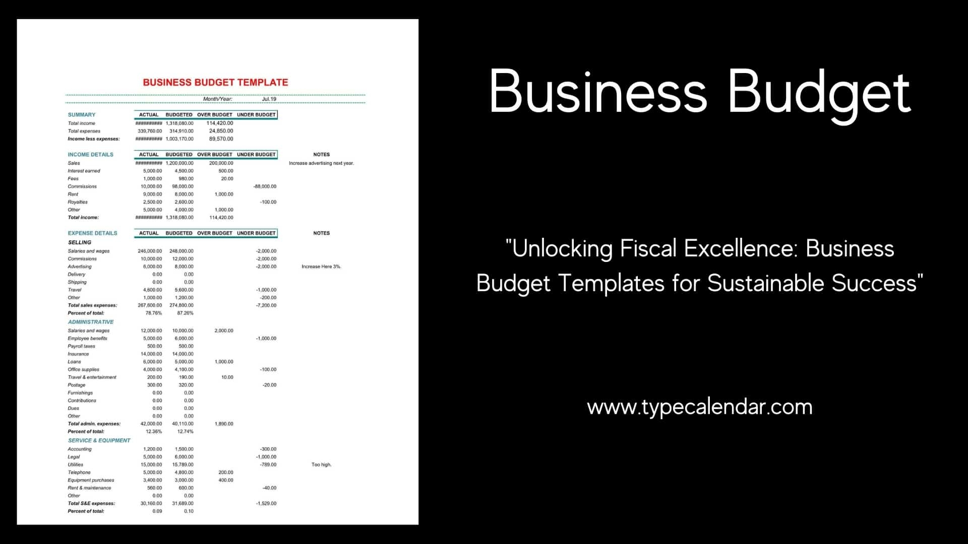Free Printable Business Budget Templates PDF Word Excel Monthly