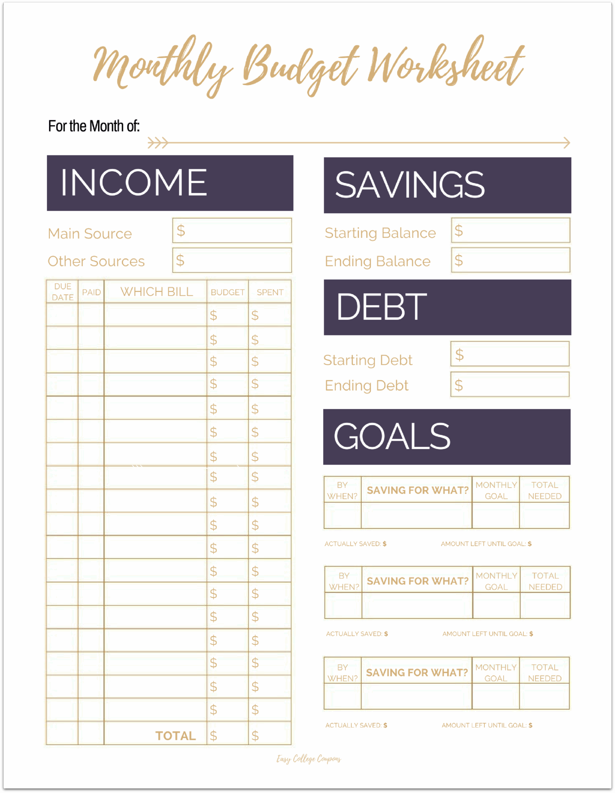 Printable Free Monthly Budget Template