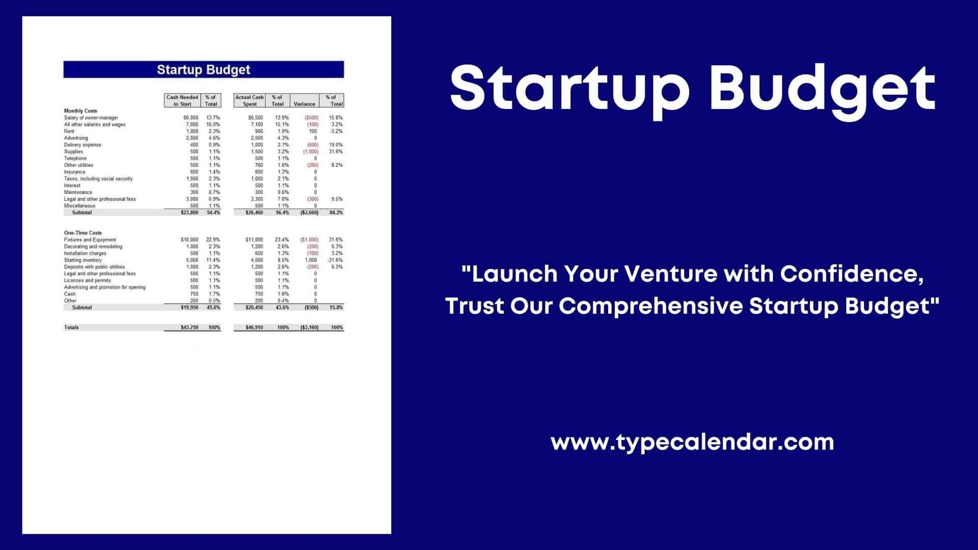 Free Printable Startup Budget Templates PDF Excel 