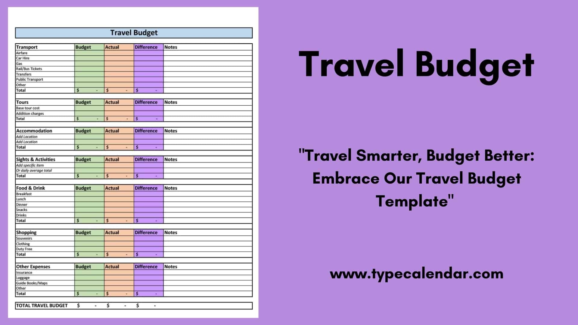 Travel Budget Planner Template