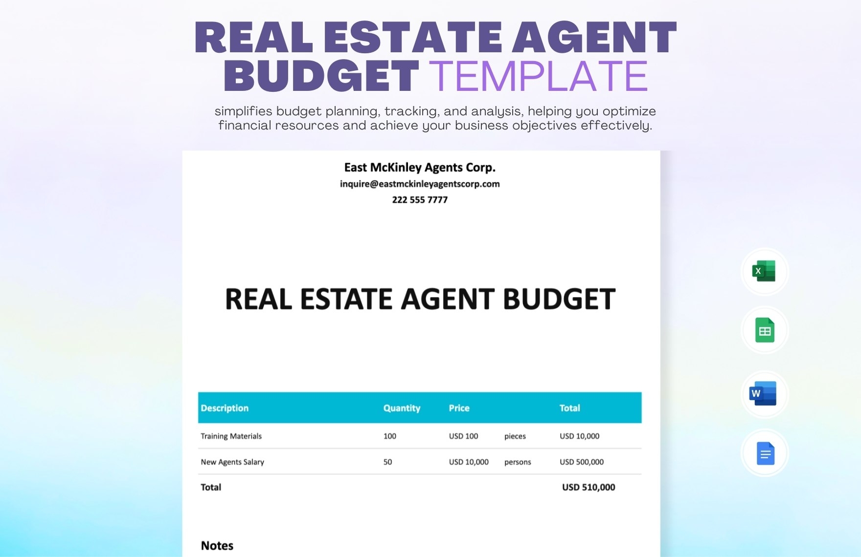 Free Real Estate Agent Budget Template