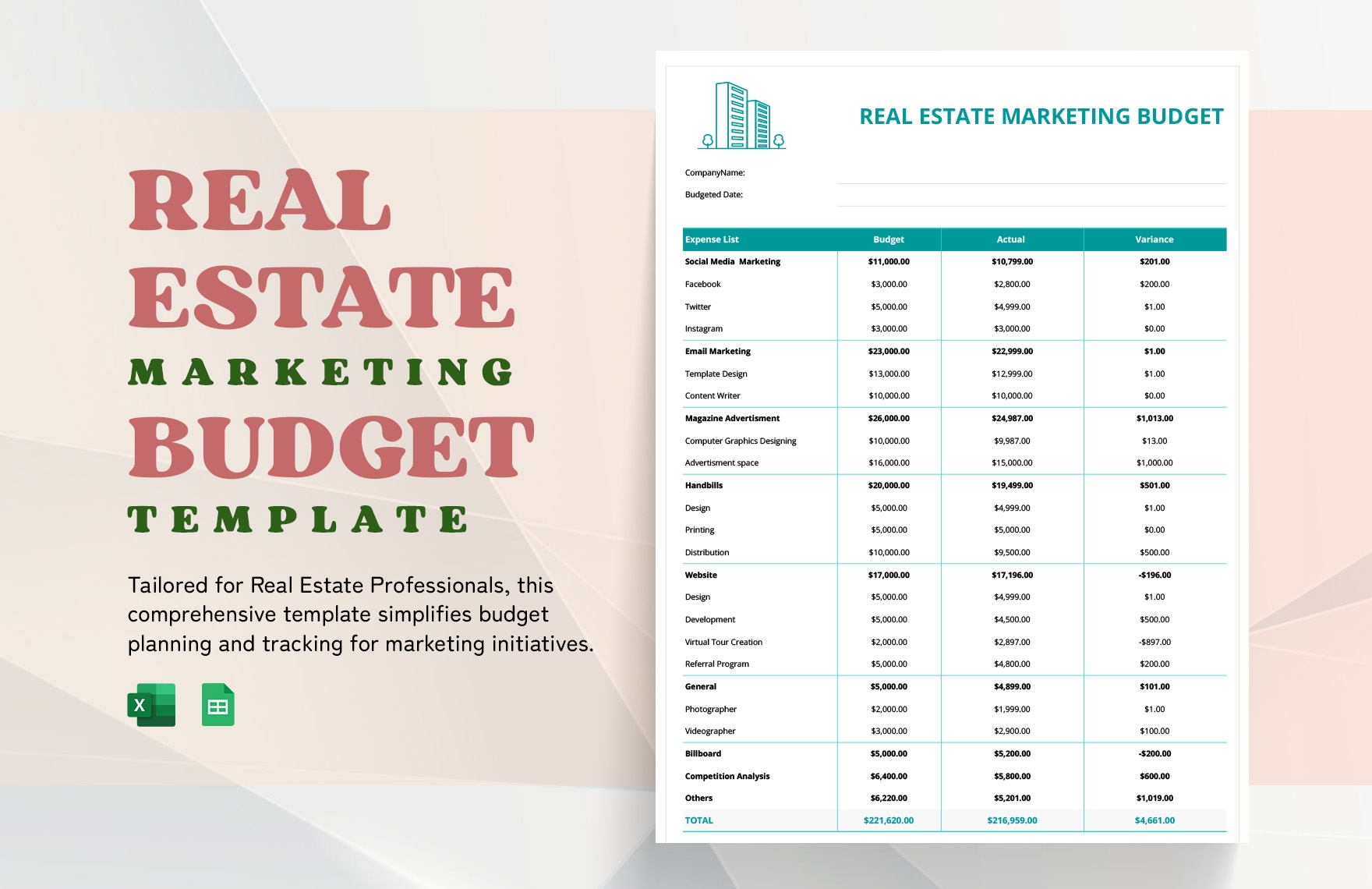 Free Real Estate Budget Templates Editable And Printable