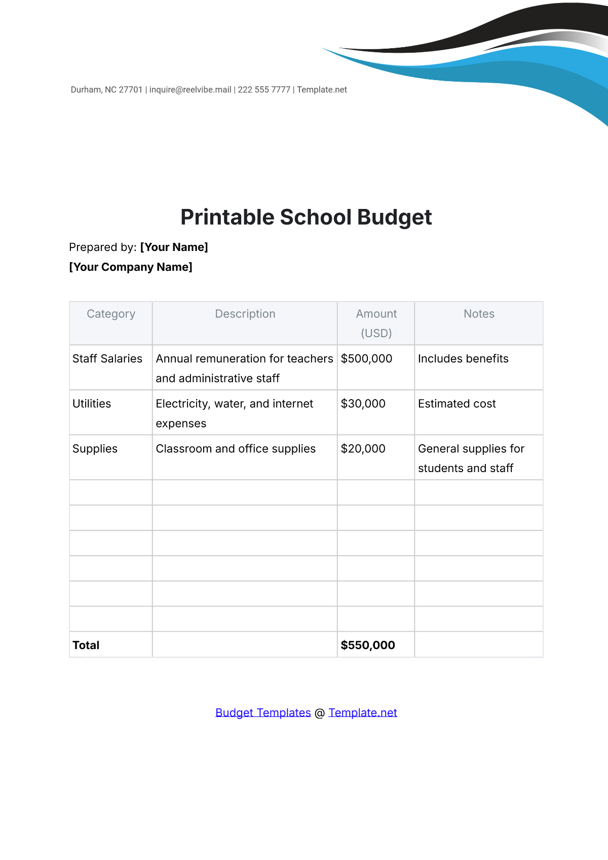 School Budget Template
