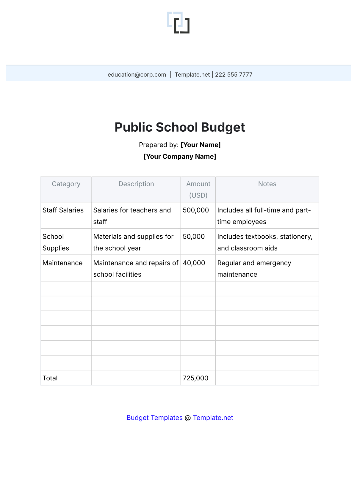Free School Budget Templates Editable And Printable