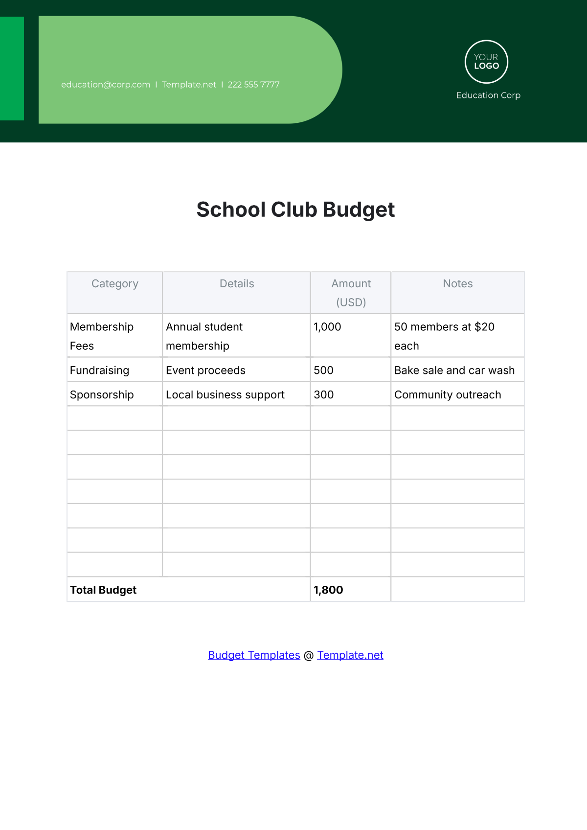 Free School Club Budget Template To Edit Online