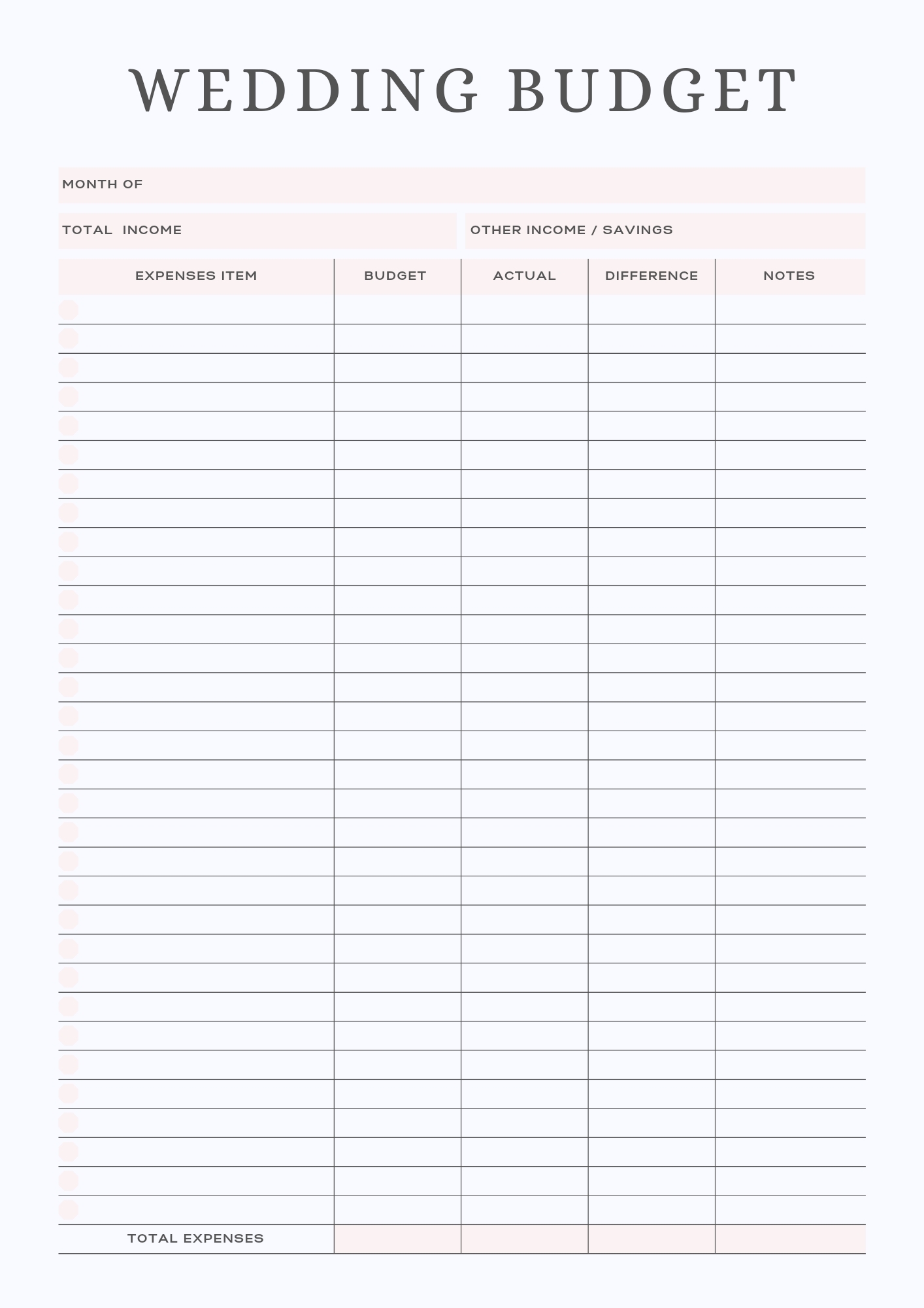 Wedding Budget Planner Template