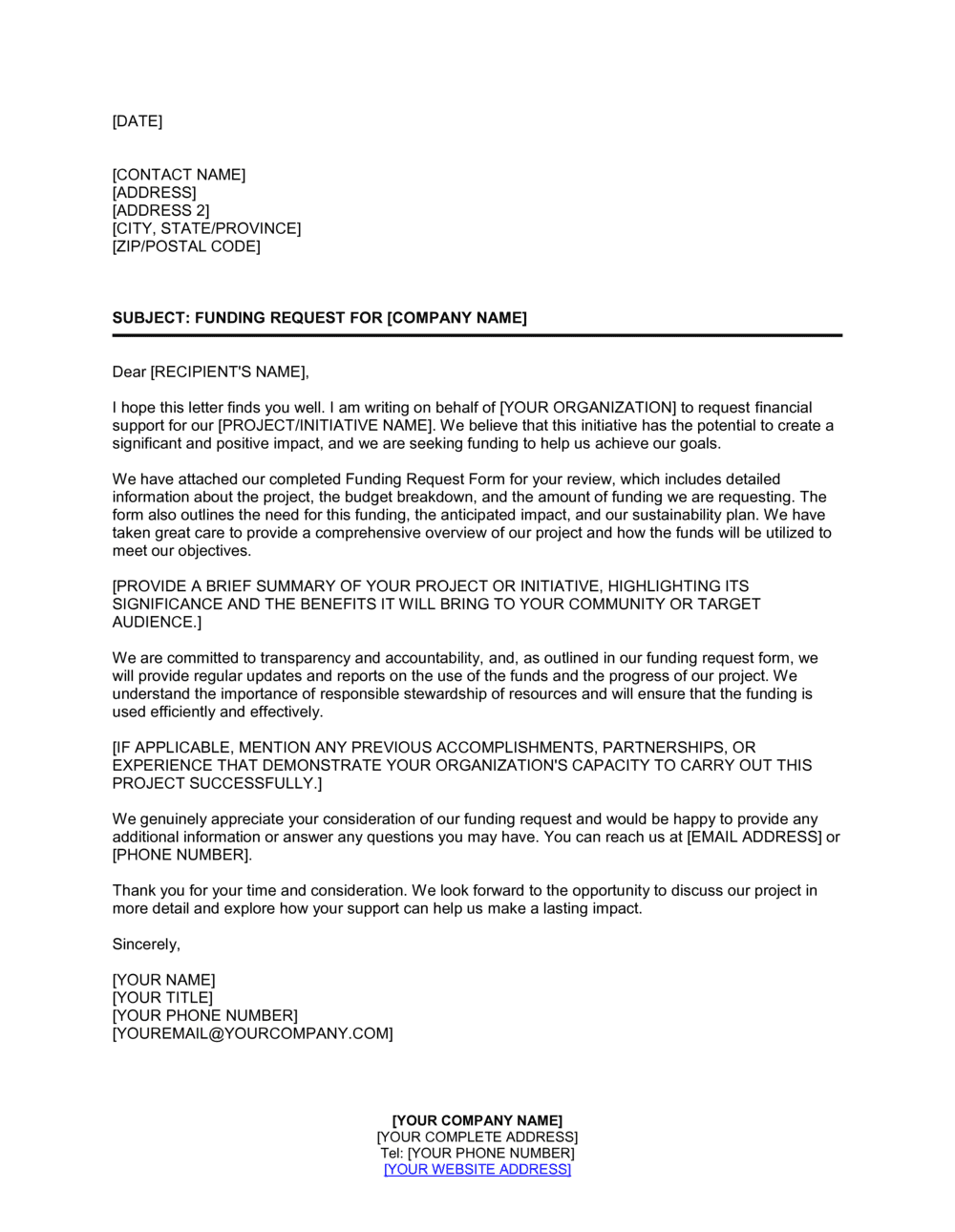 Funding Request Letter Template