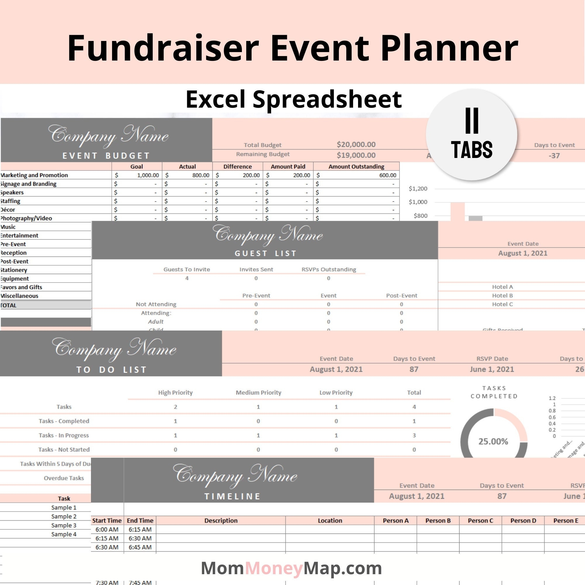 Fundraiser Event Planner Excel Spreadsheet Template Gala 
