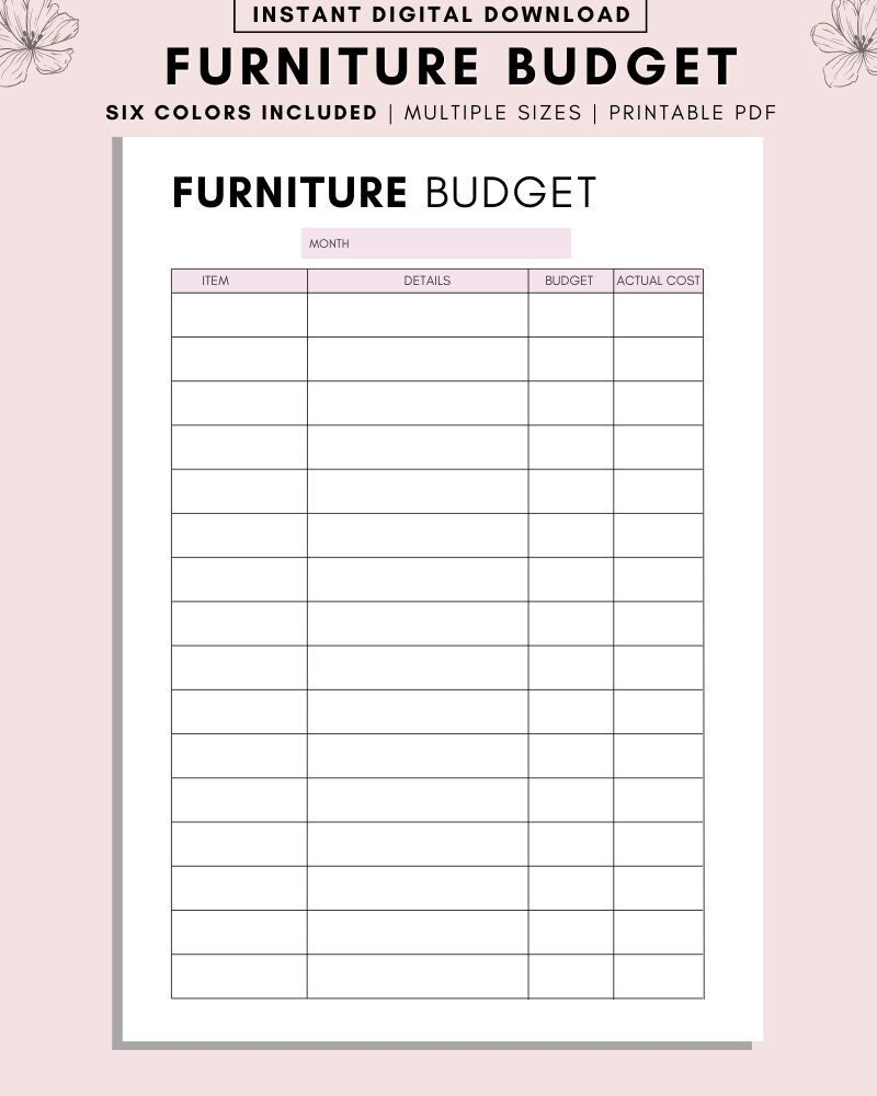 Furniture Cost Tracker Home Furnishing Budget Tracker Renovation Tracker Template Home Project Planner Template Home Decorating Etsy Canada