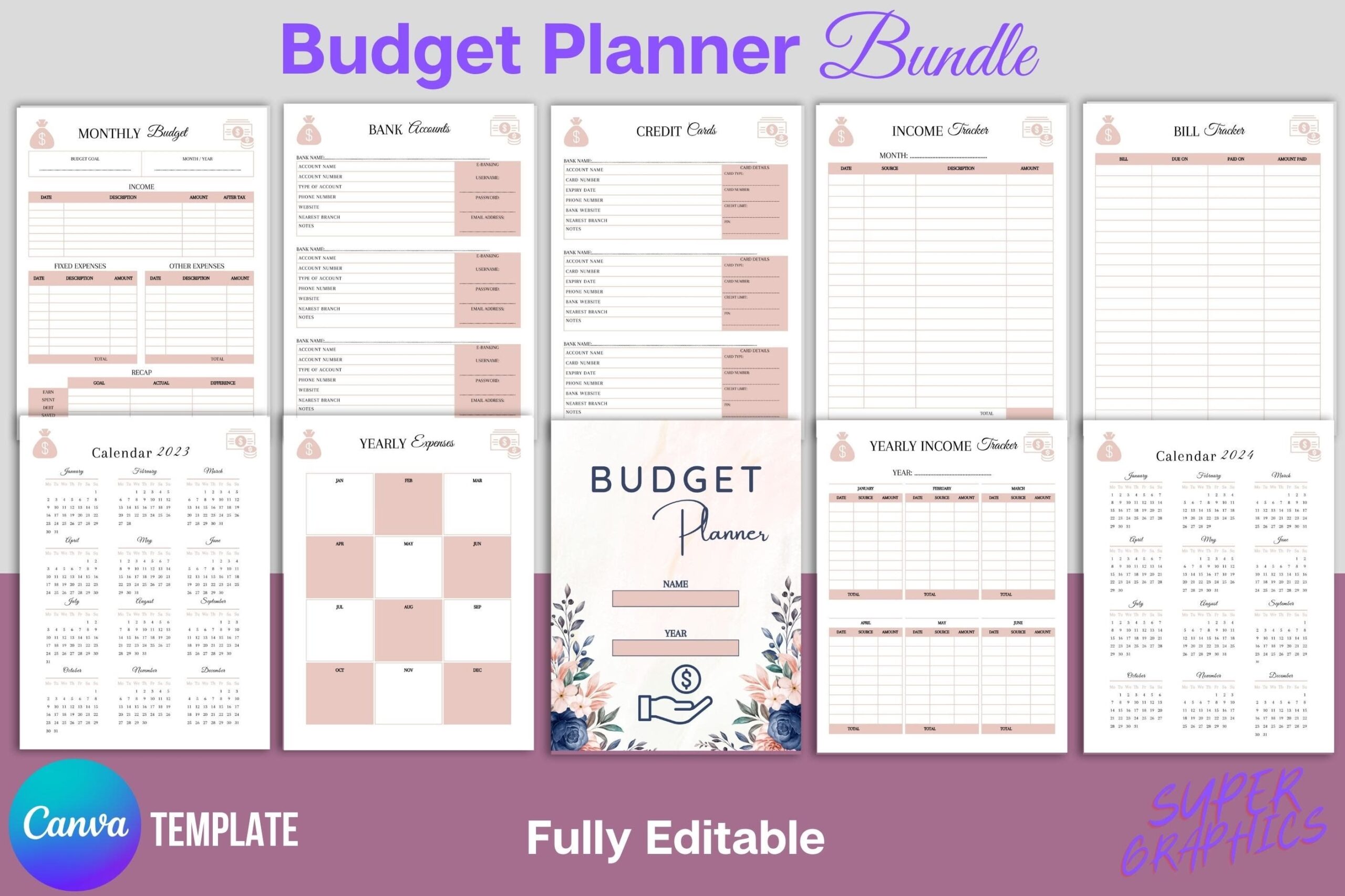 Give You 65 Pages Budget Planner Editable Canva Template