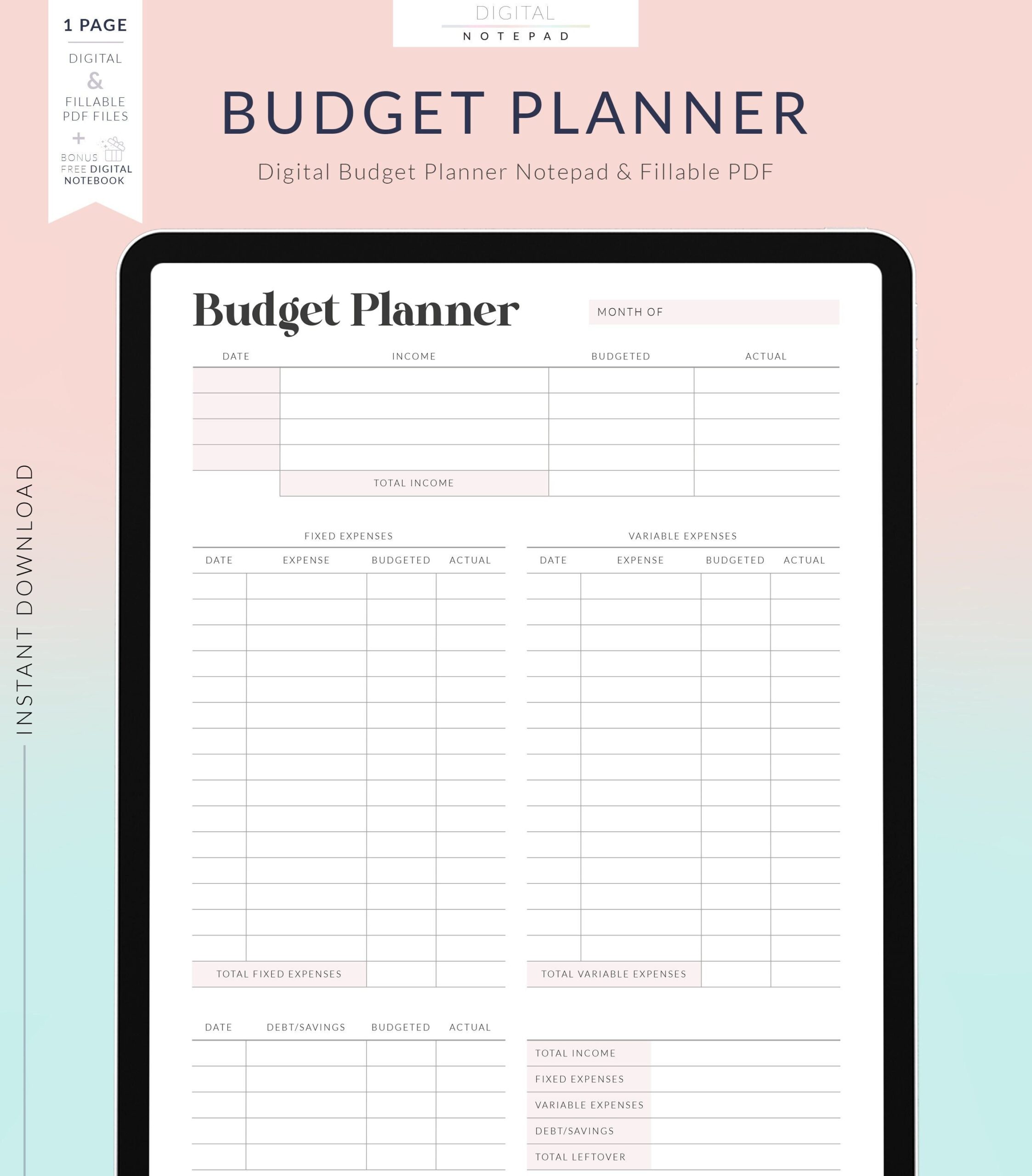 Monthly Budget Template Goodnotes