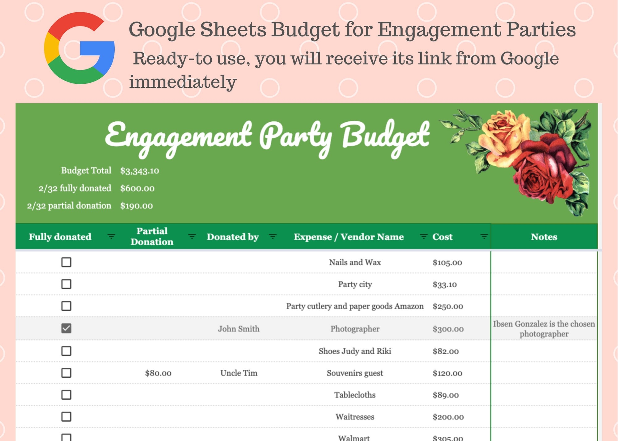 Engagement Party Budget Template