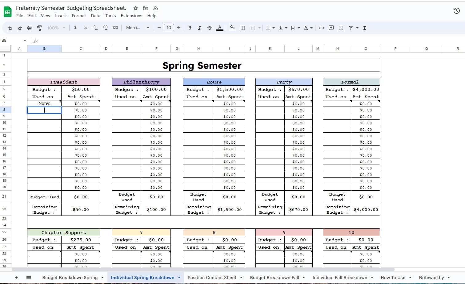 Fraternity Budget Template