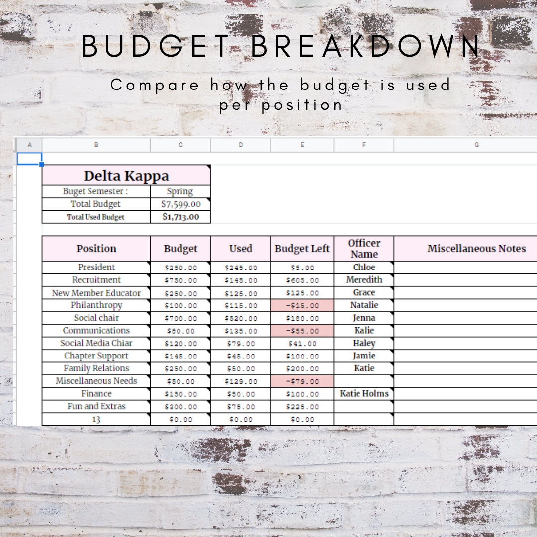 Fraternity Budget Template