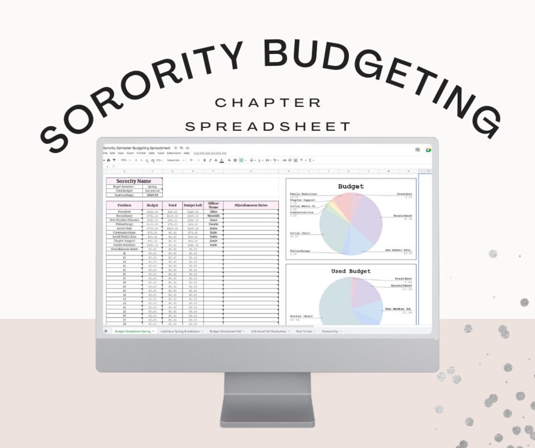 Google Sheets Sorority Greek Life Budget Spreadsheet Etsy