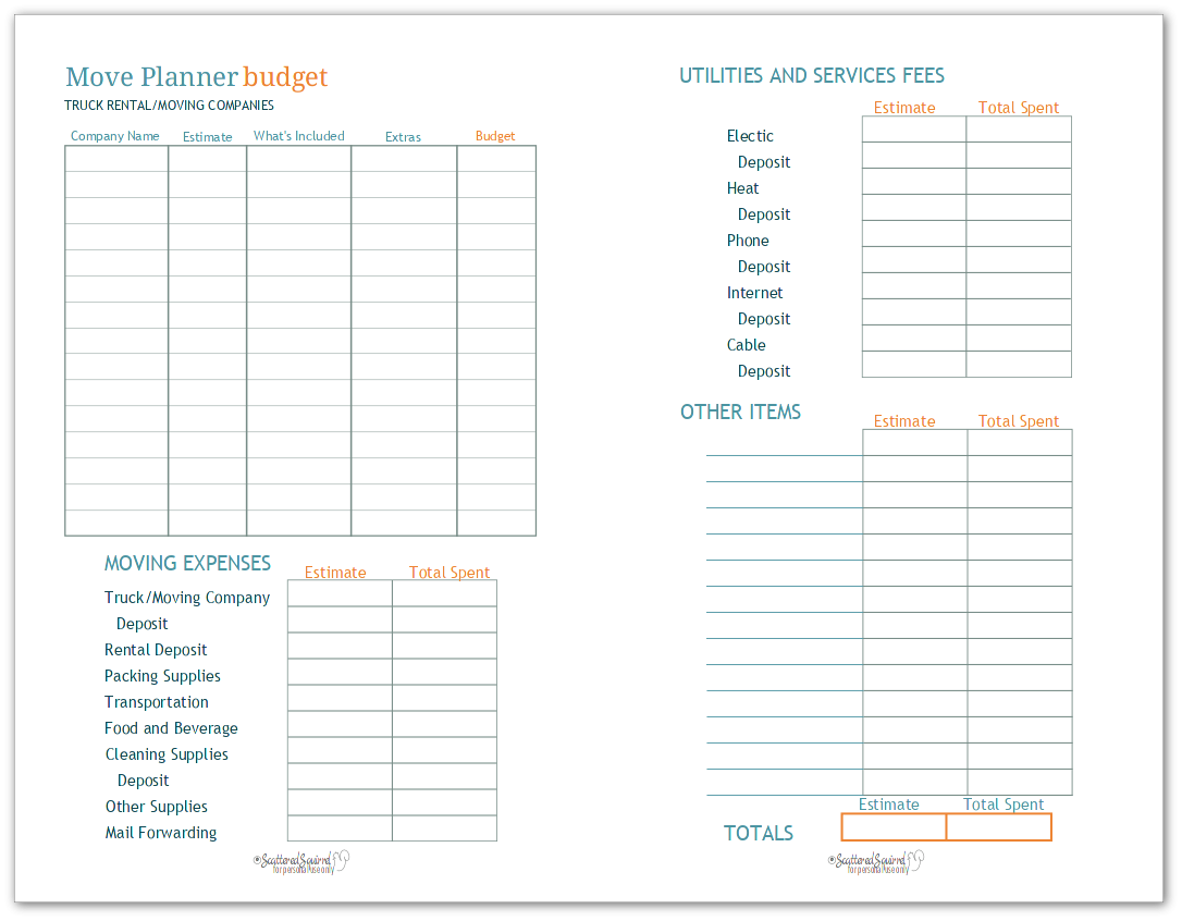 Half size Move Planner Budget Scattered Squirrel