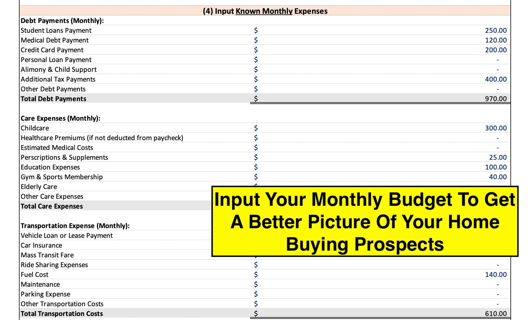Home Buying Budget Template How Much House Can I Afford A 