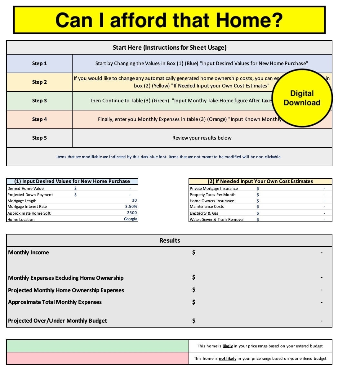First Time Home Buyer Budget Template
