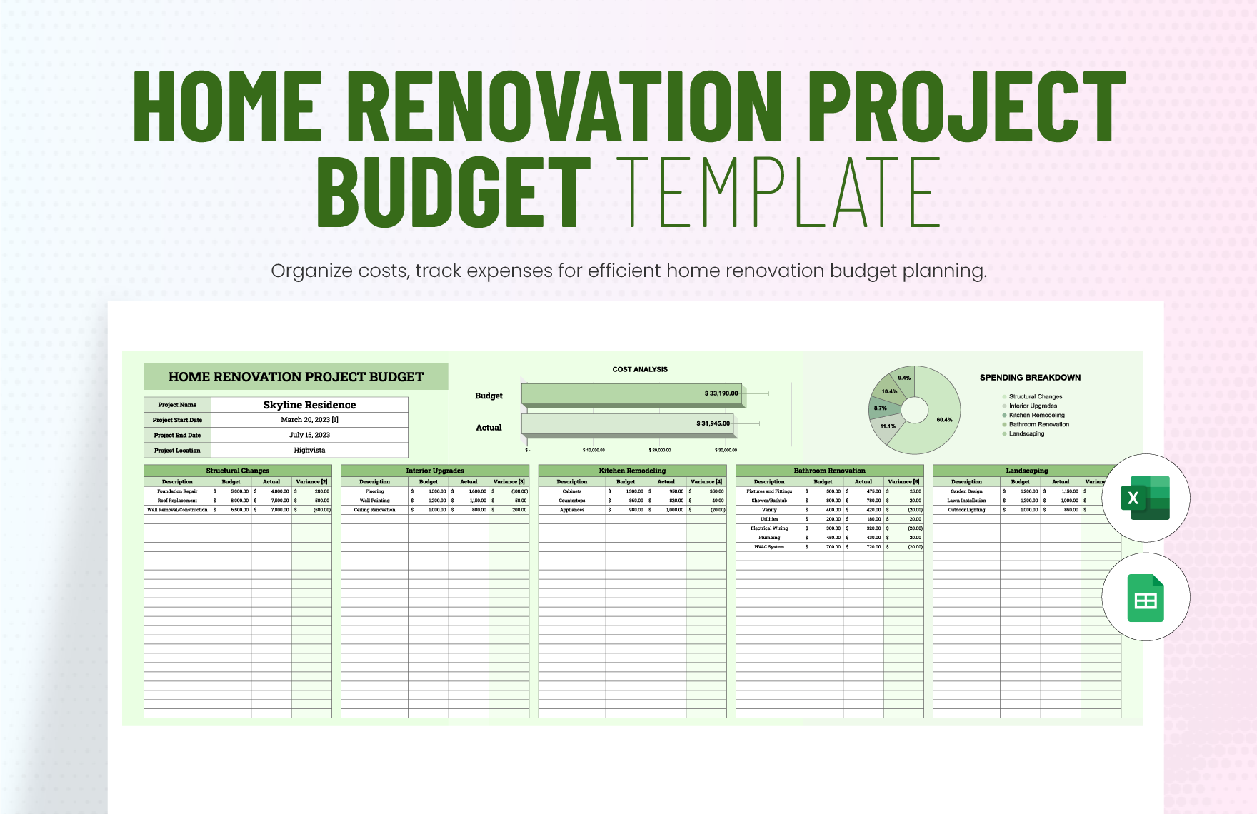 Home Renovation Project Budget Template In Excel Google Sheets Home Renovation Project Budget Template In Excel Google Sheets