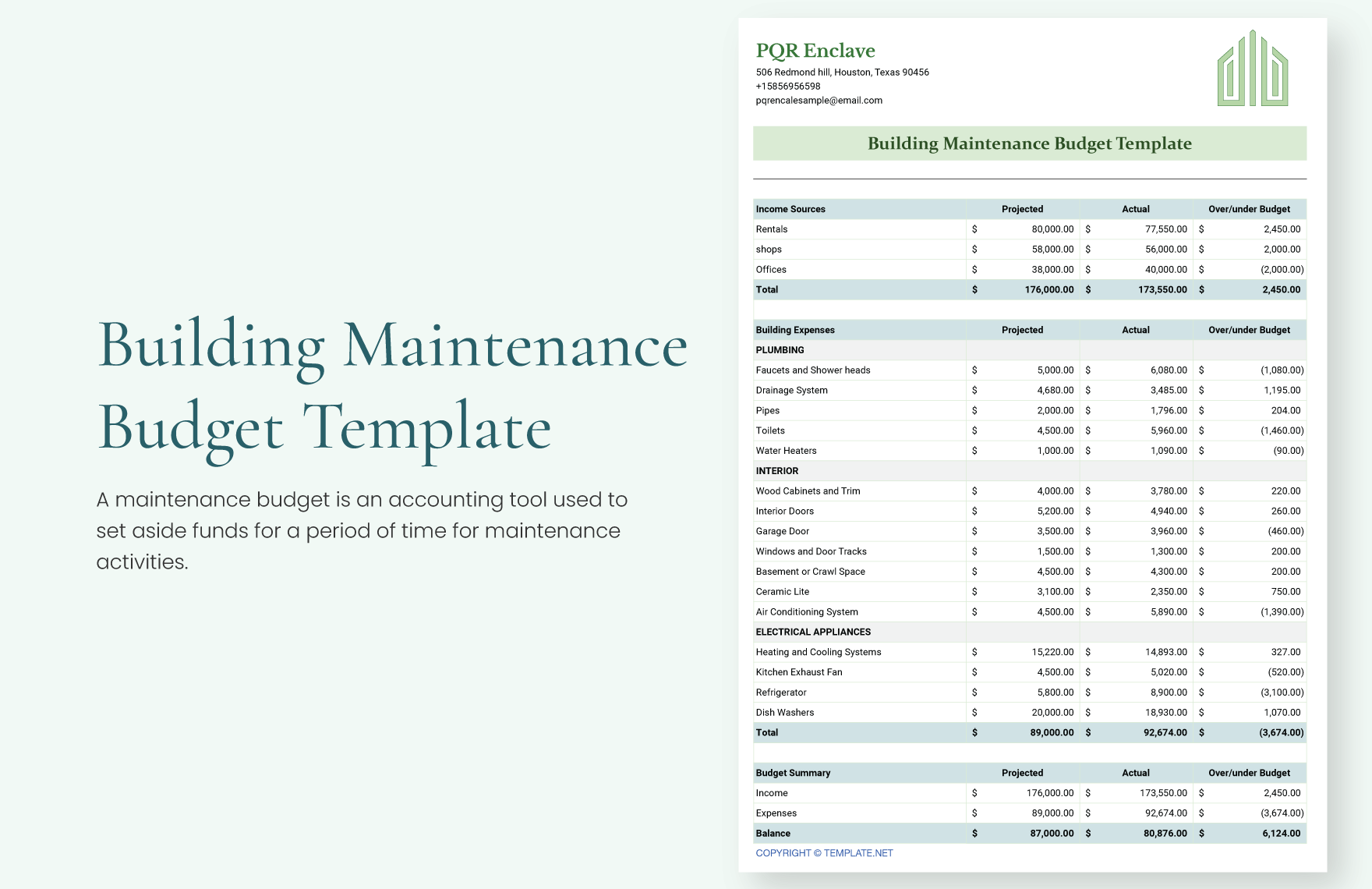 Hotel Maintenance Budget Template In Excel Google Sheets 