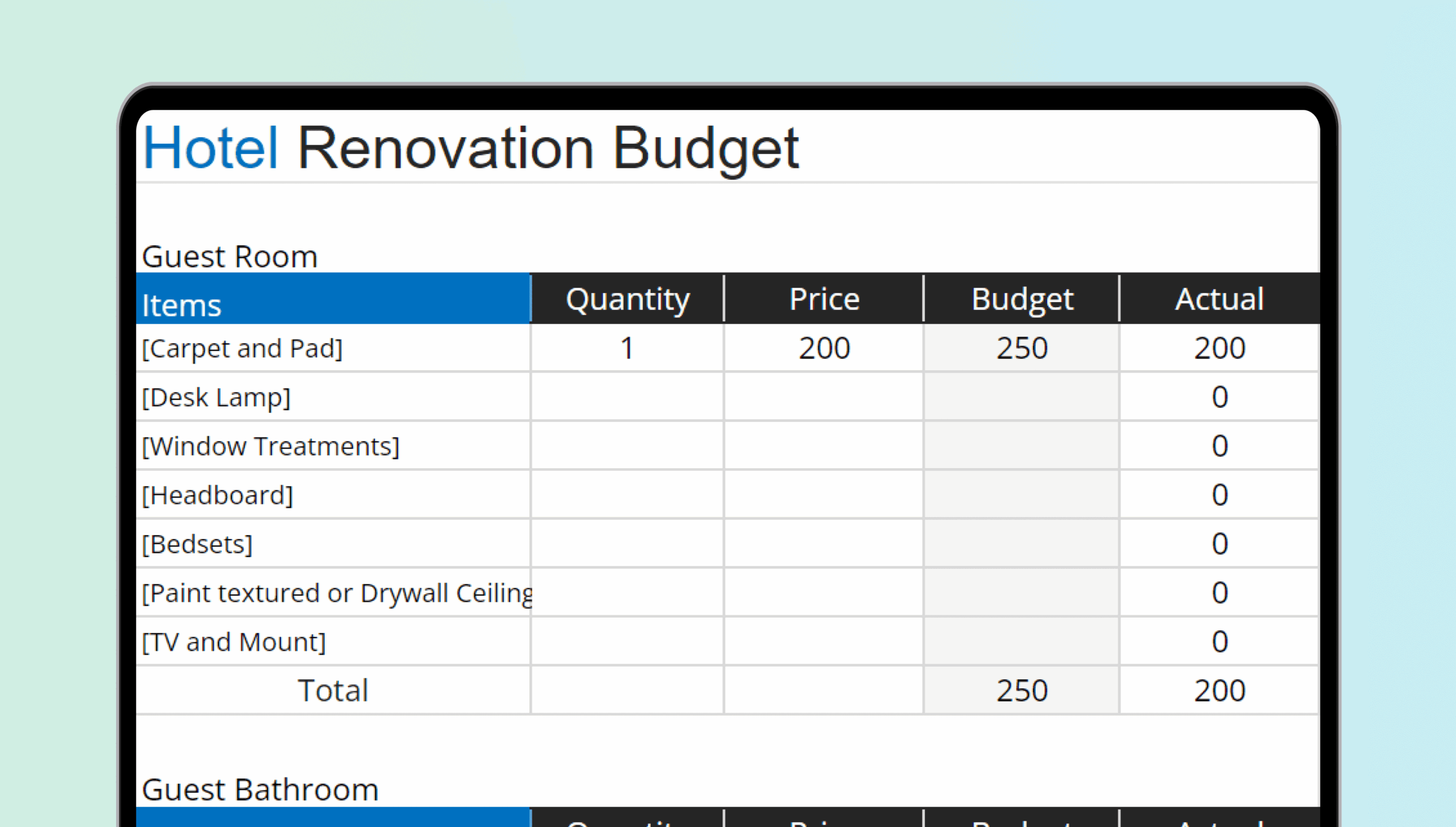 Hotel Renovation Budget Template FinBoard