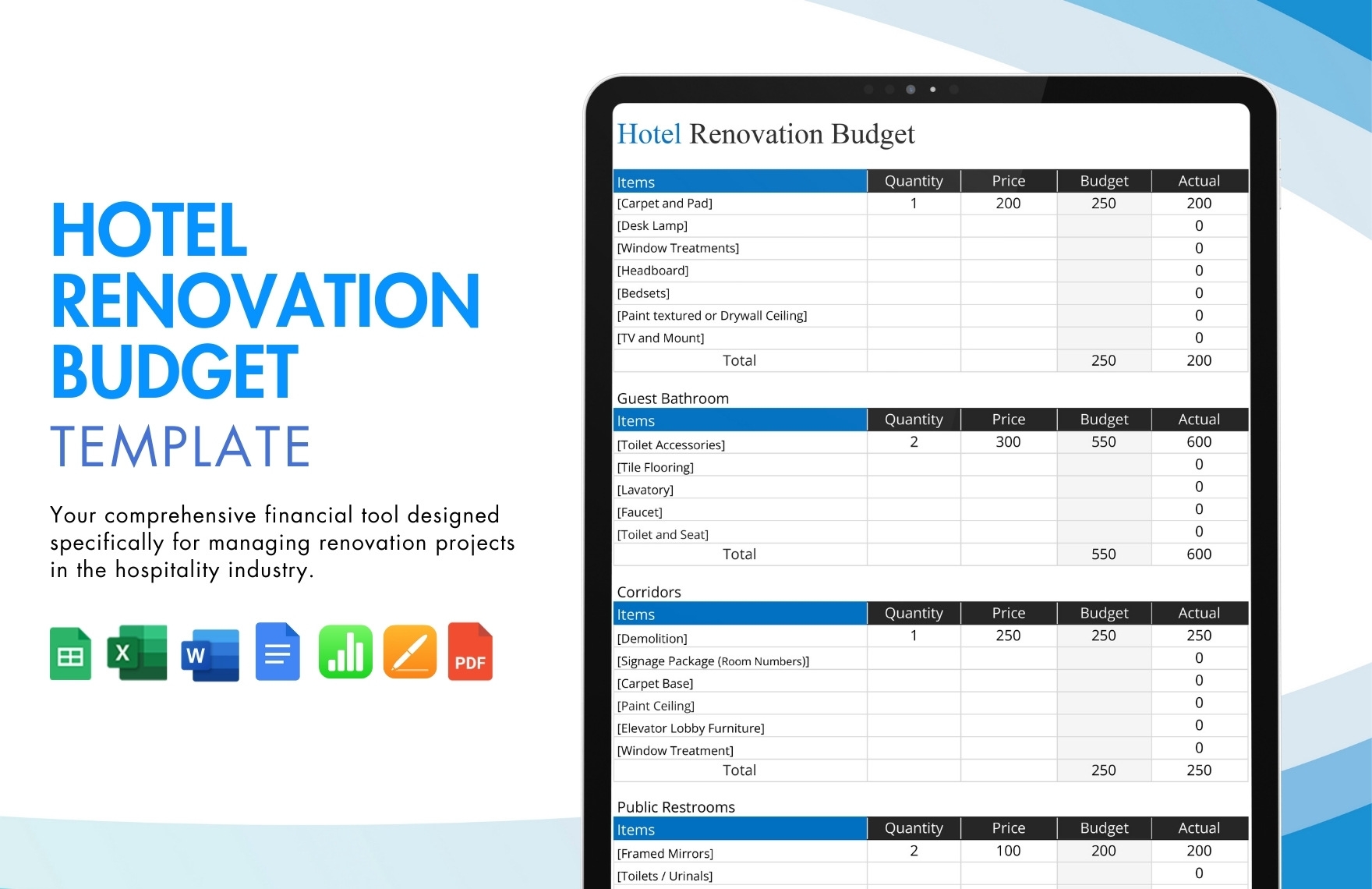 Hotel Renovation Budget Template