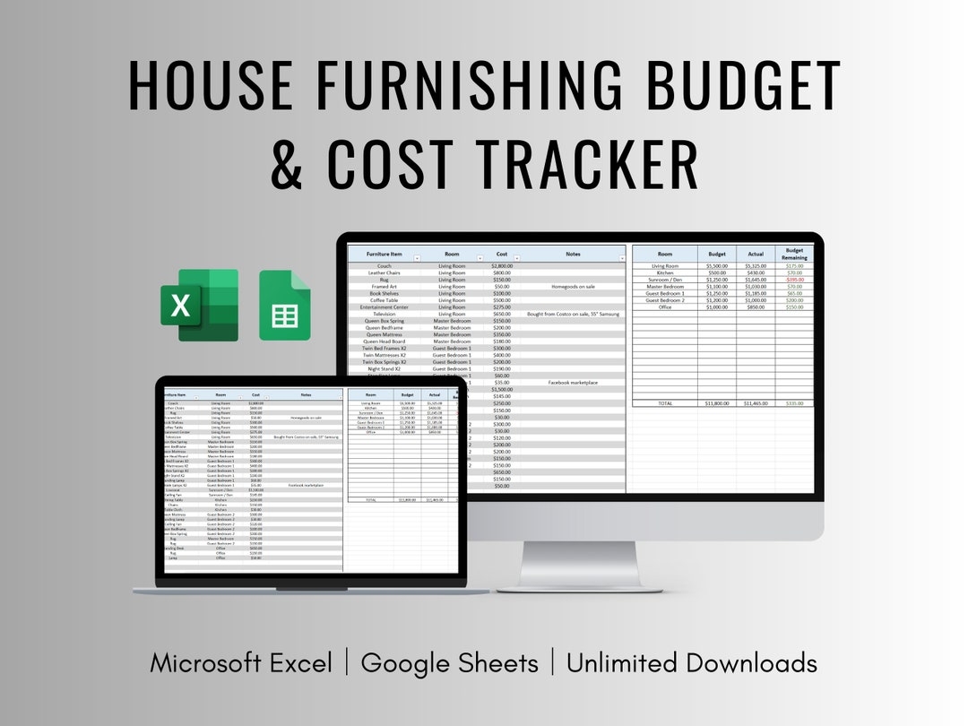 House Furnishing Budget And Cost Tracker For Excel And Google Sheets Airbnb Furniture Cost Tracker Rental Property Furnishing Budget Etsy