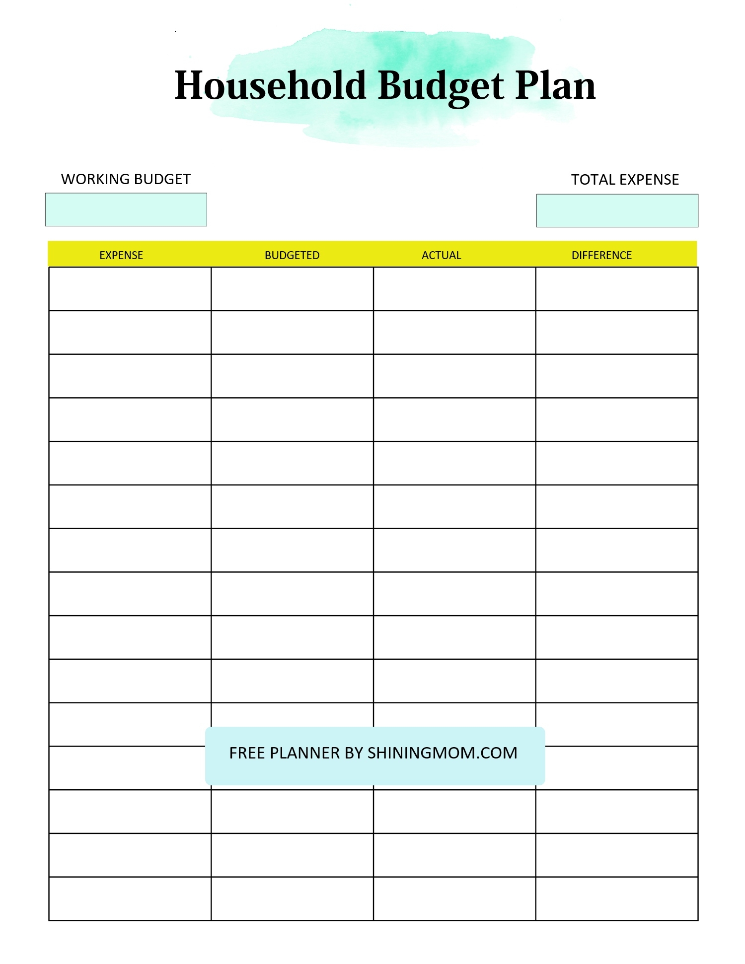 Free Printable Family Budget Template