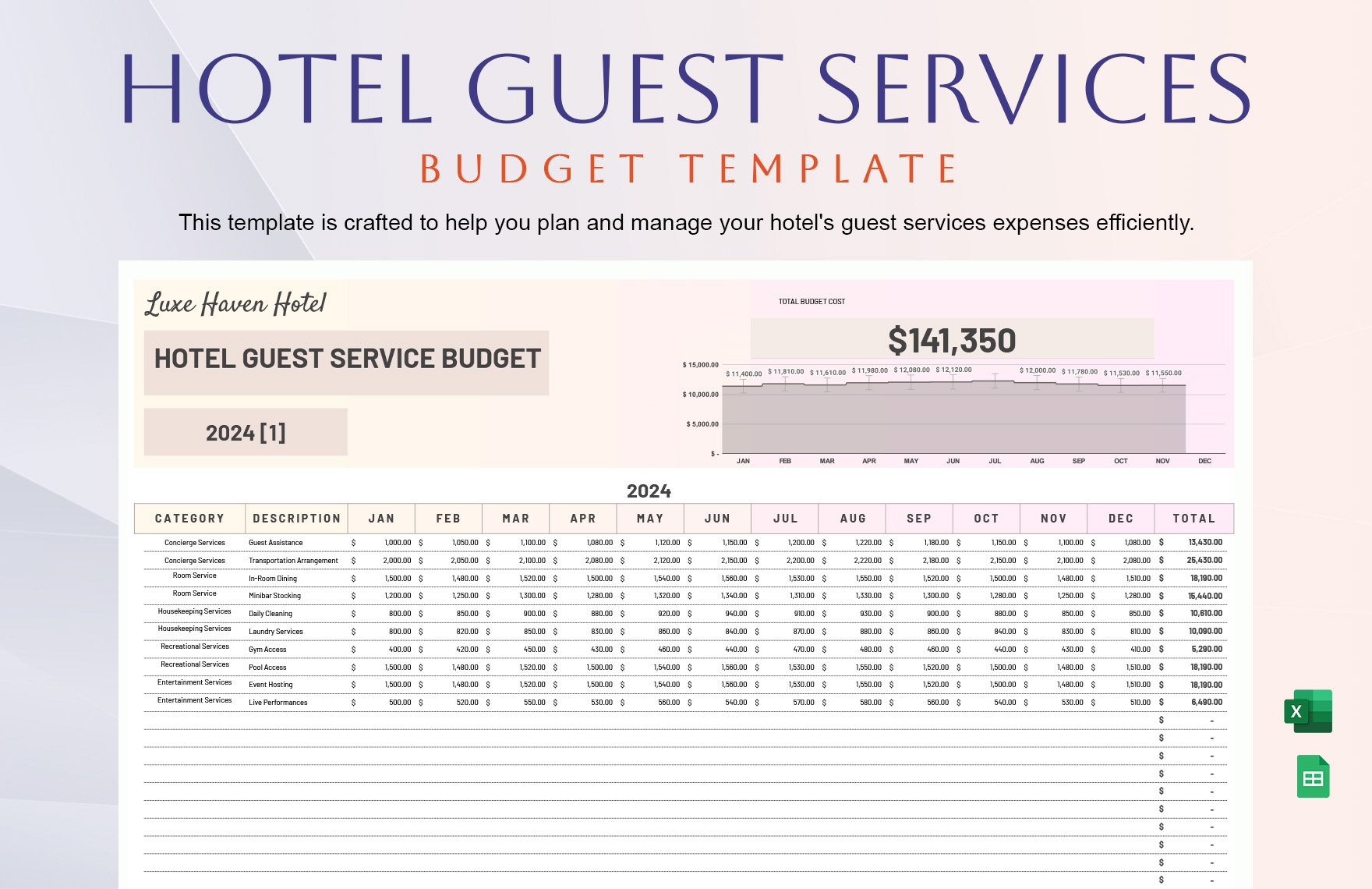 Housekeeping Budget Template In Excel Google Sheets Download 
