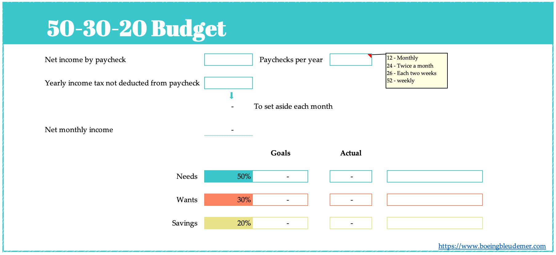 How To Create A 50 30 20 Budget Free Excel Template Sur Un 