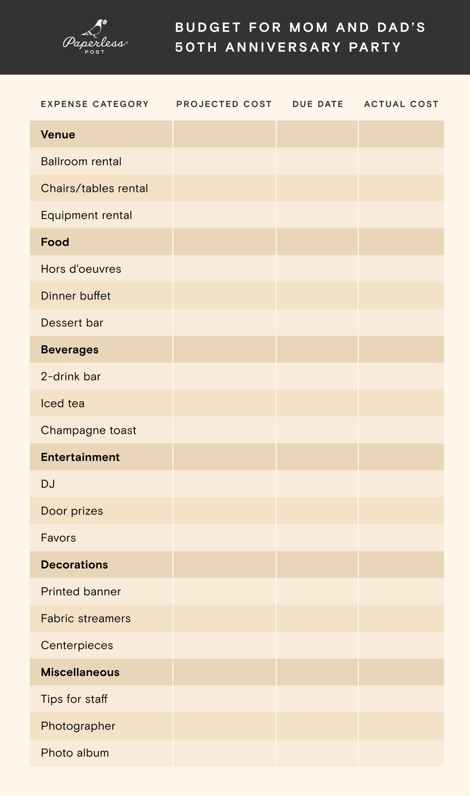 Catering Budget Template