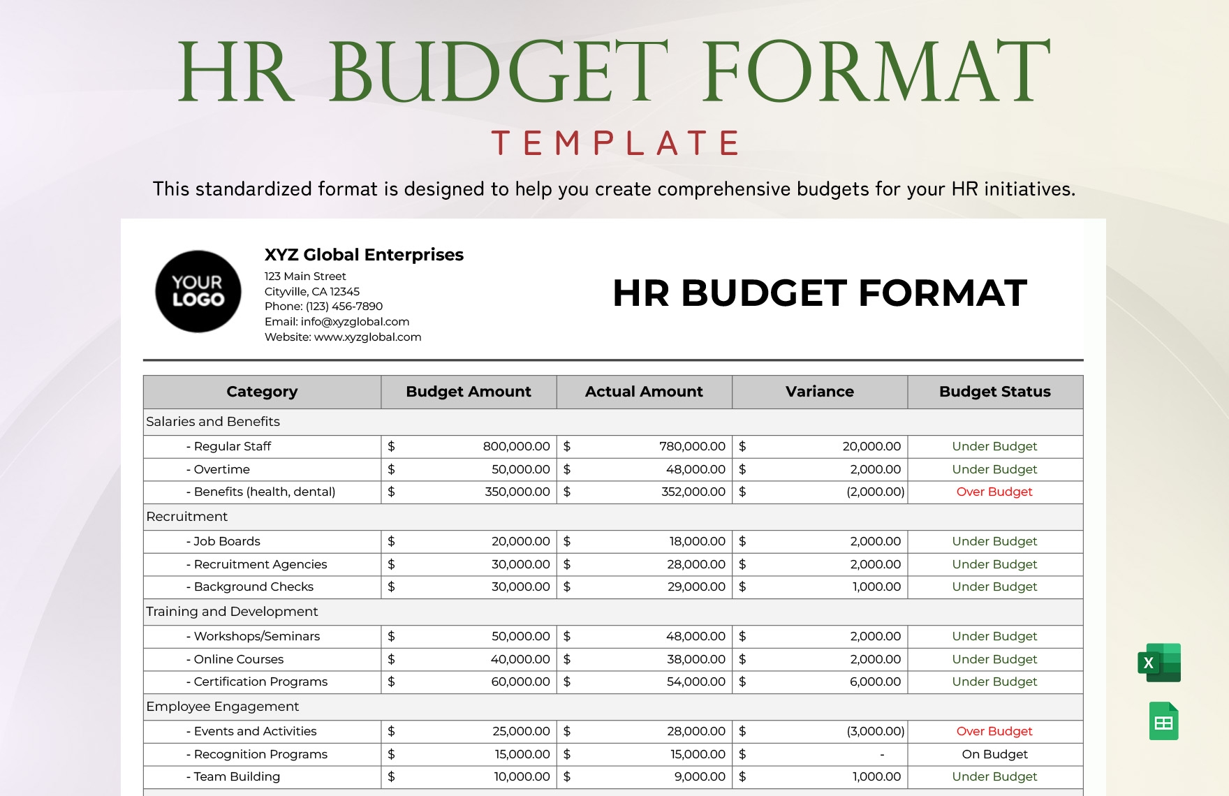 HR Budget Format Template In Excel Google Sheets Download Template