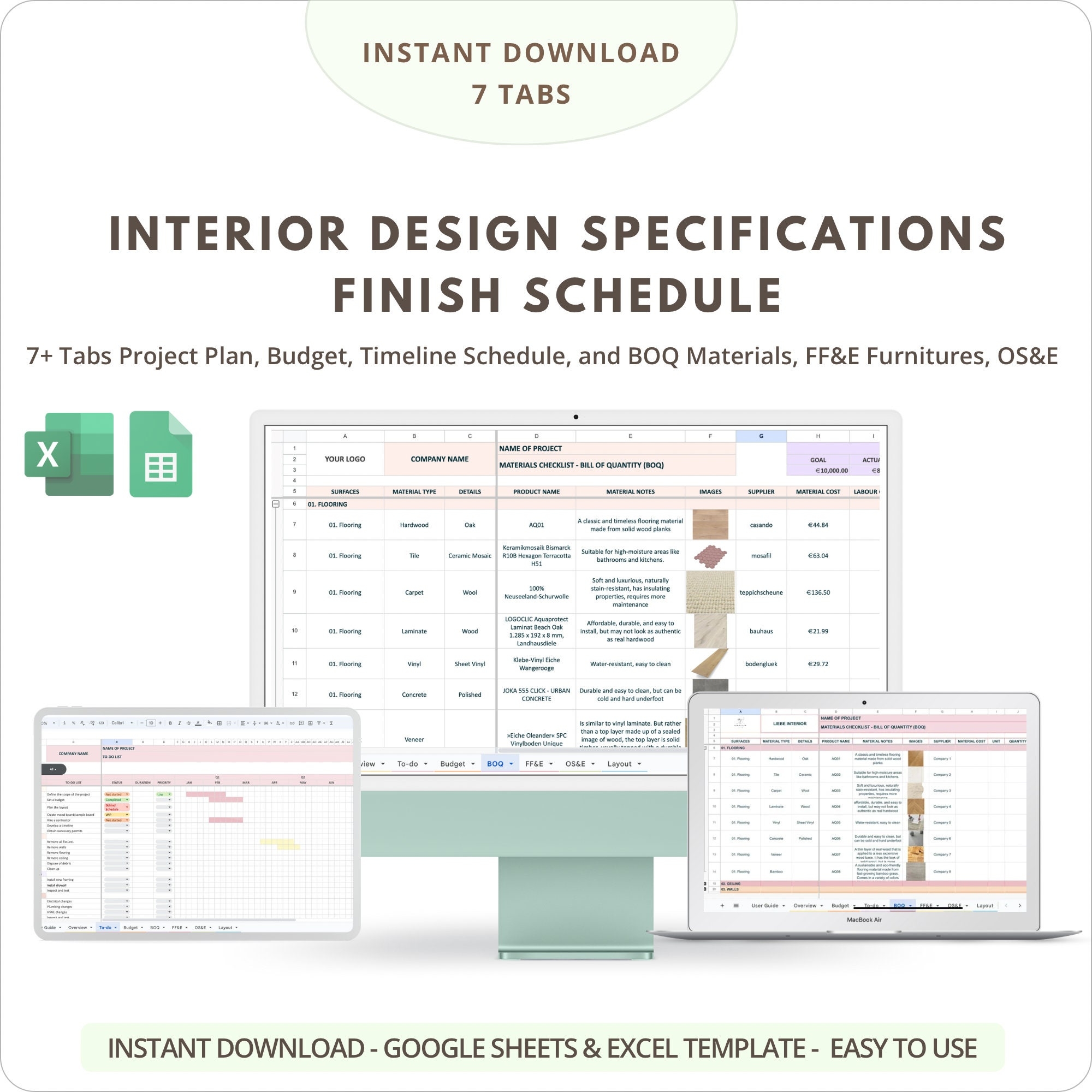 Interior Design Specification Template Renovation Planner Timeline 